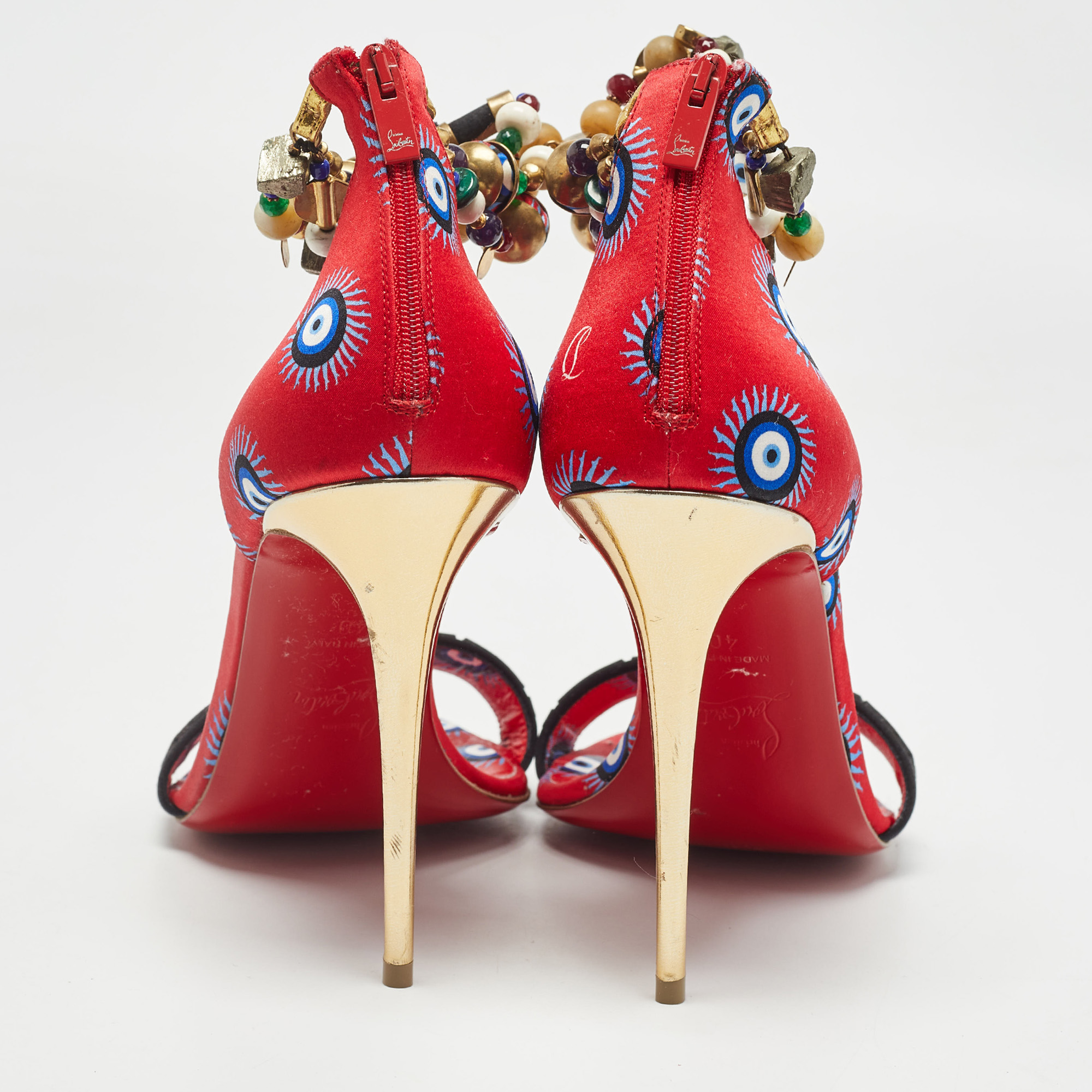 Christian Louboutin Red Printed Satin Konstantinella Sandals Size 40