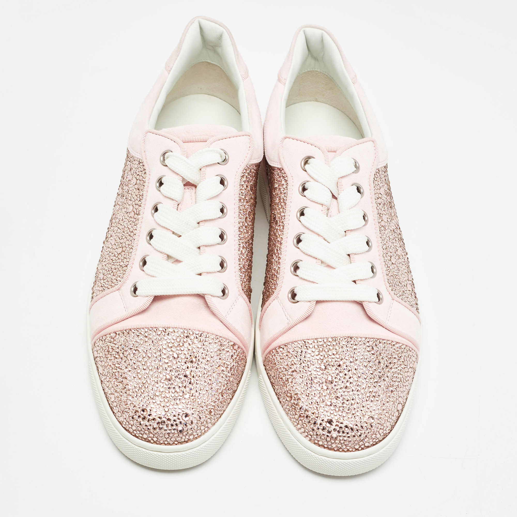 Christian Louboutin Pink Suede Vieira Strass Sneakers Size 38