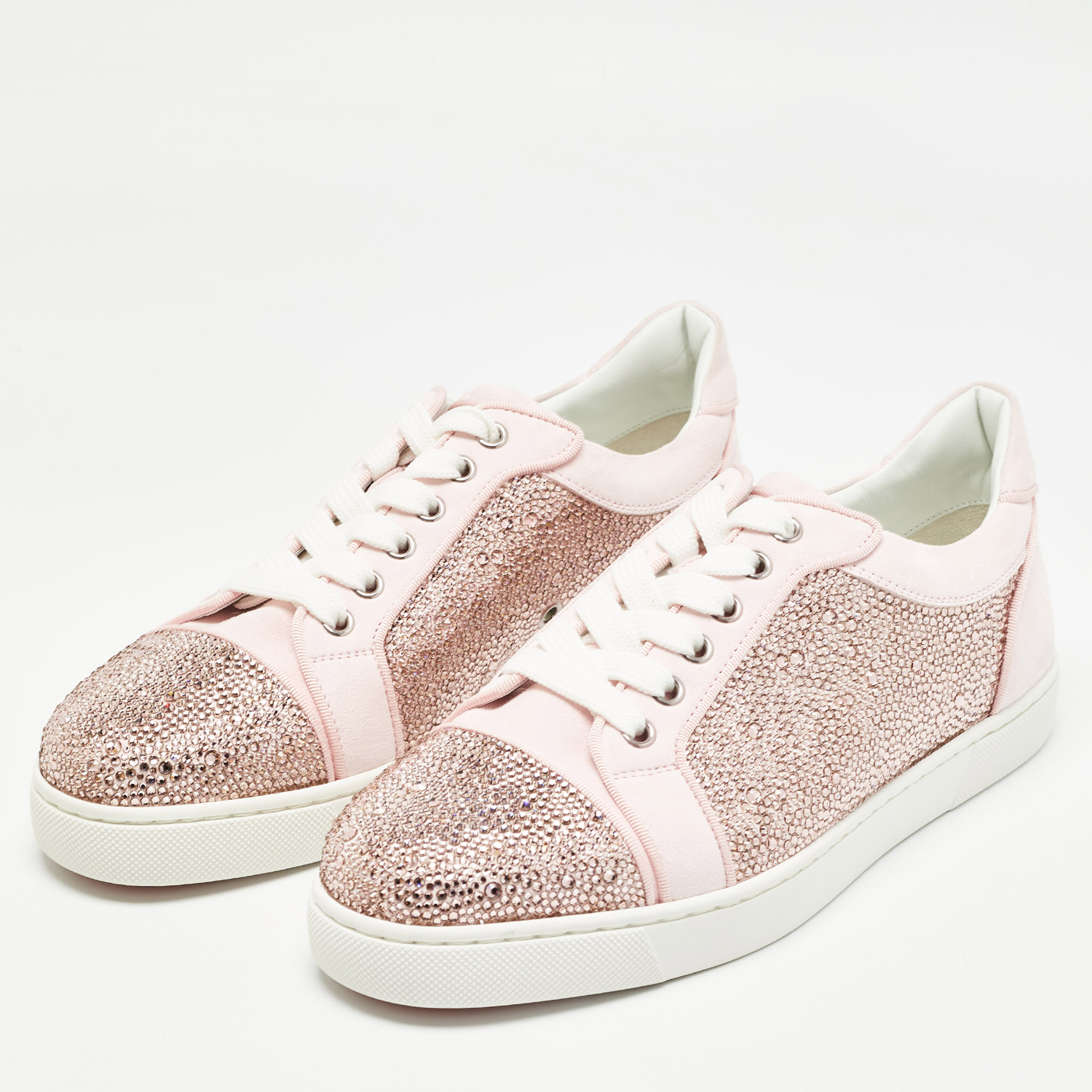 Christian Louboutin Pink Suede Vieira Strass Sneakers Size 38