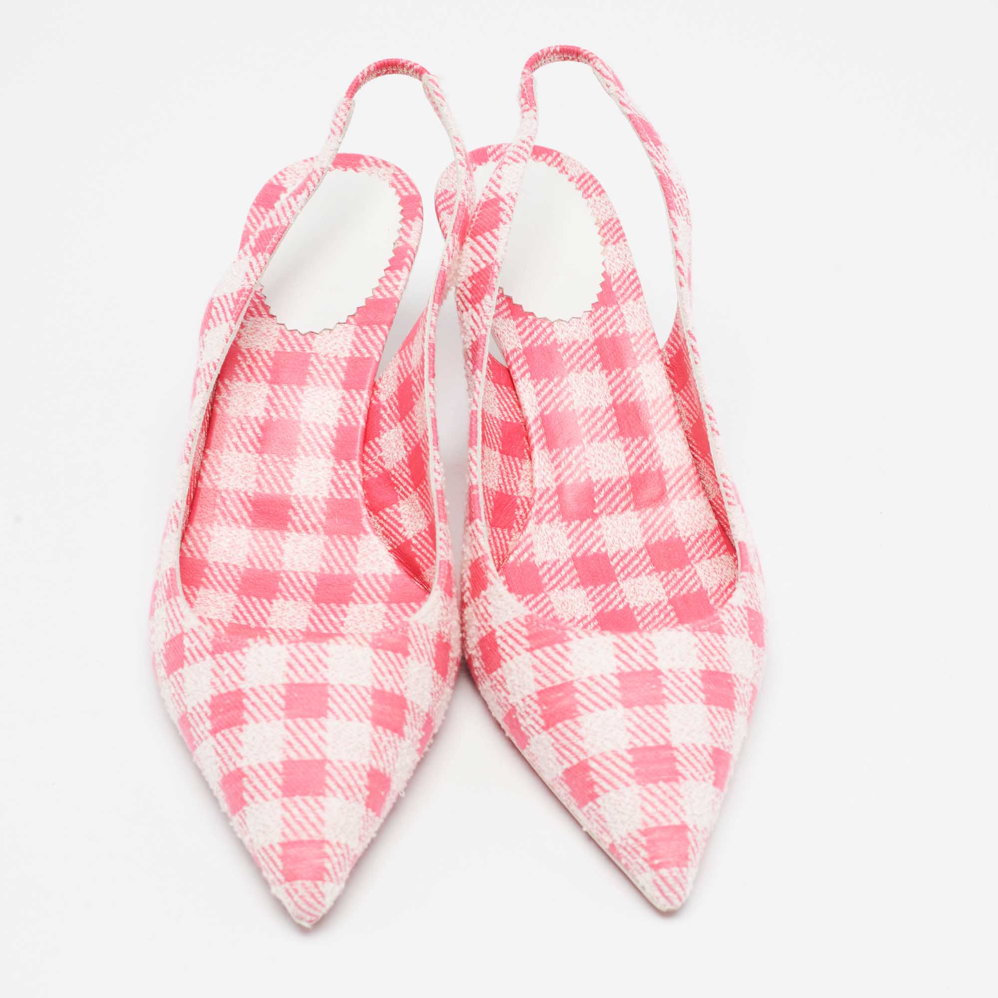 Christian Louboutin Pink/White Gingham Fabric Kate Slingback Pumps Size 38