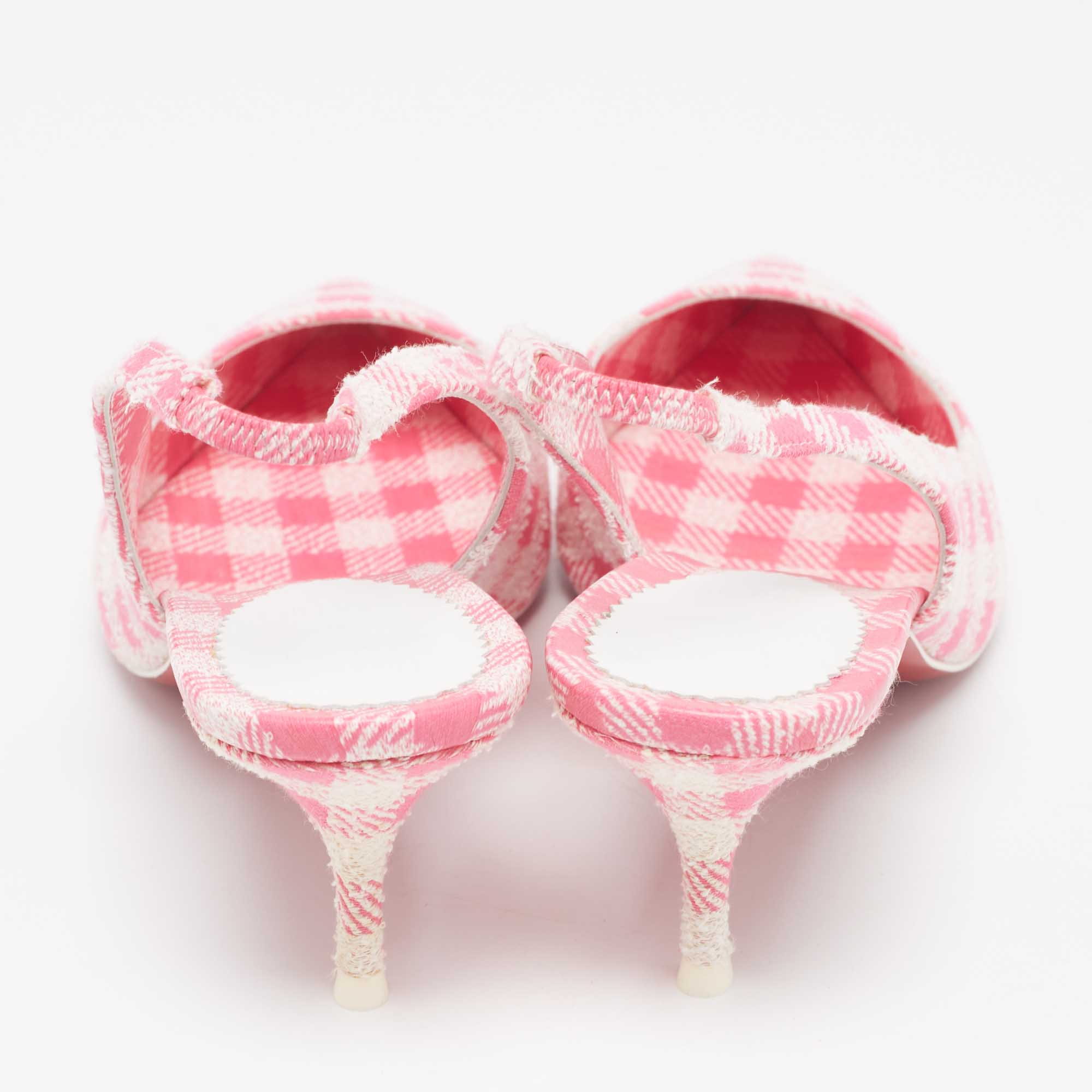 Christian Louboutin Pink/White Gingham Fabric Kate Slingback Pumps Size 38