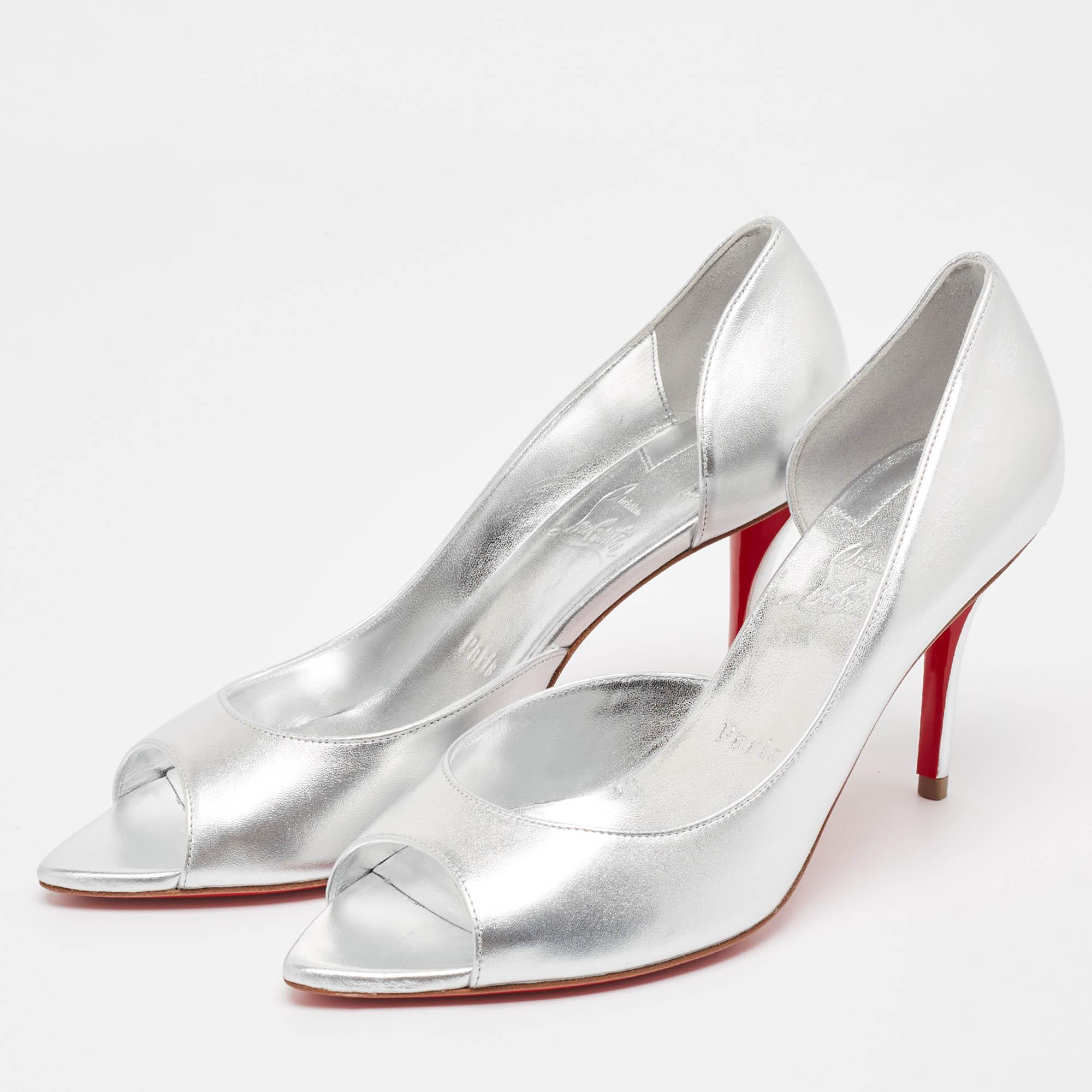 Christian Louboutin Silver Leather Apostropha Pumps Size 38