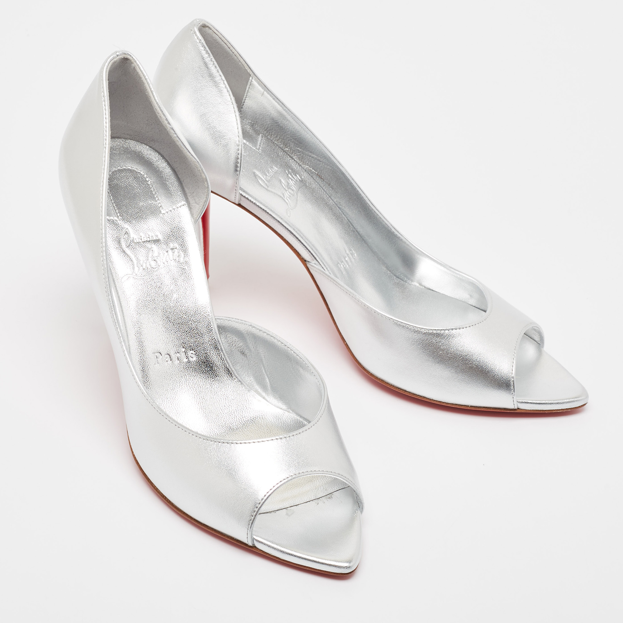 Christian Louboutin Silver Leather Apostropha Pumps Size 38