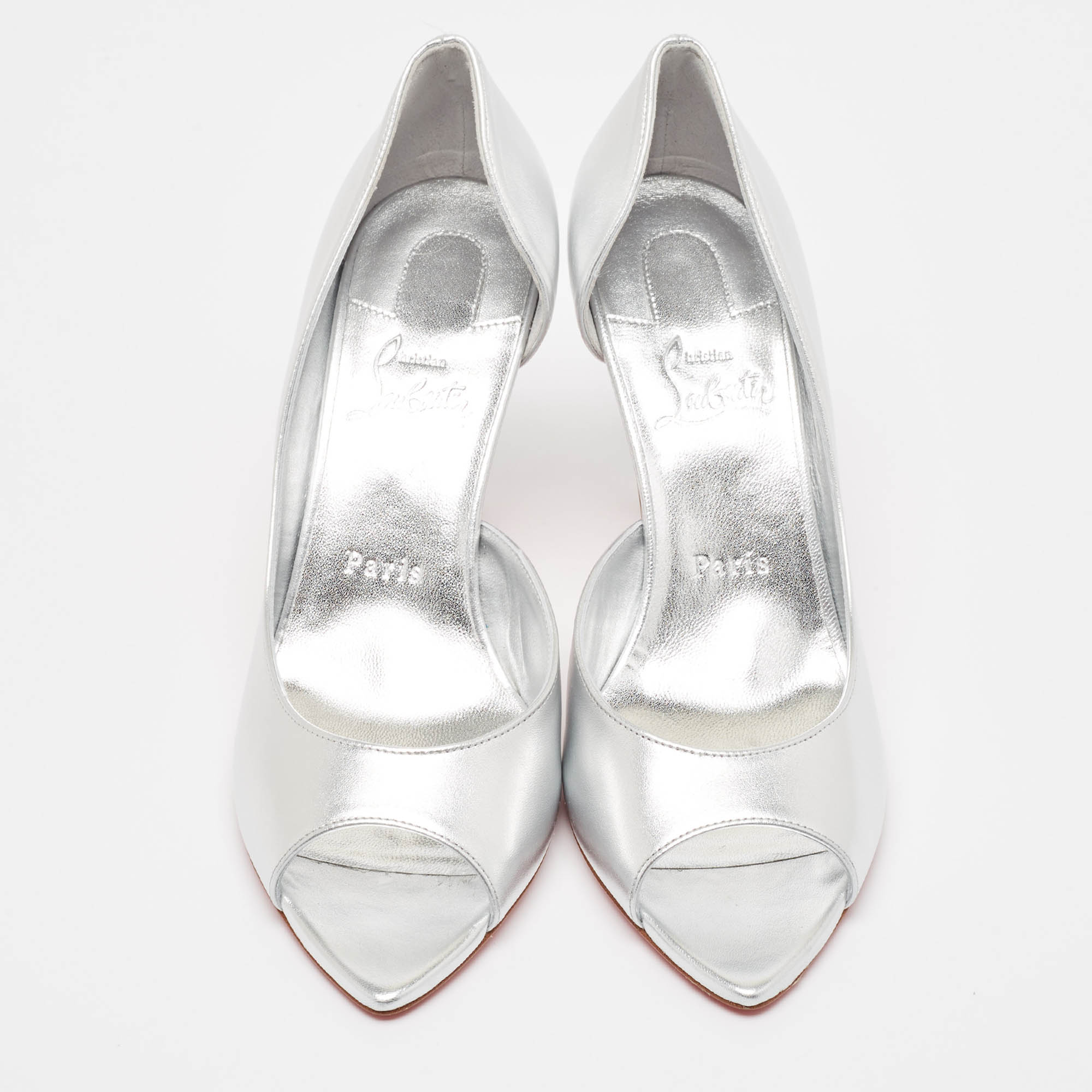 Christian Louboutin Silver Leather Apostropha Pumps Size 38