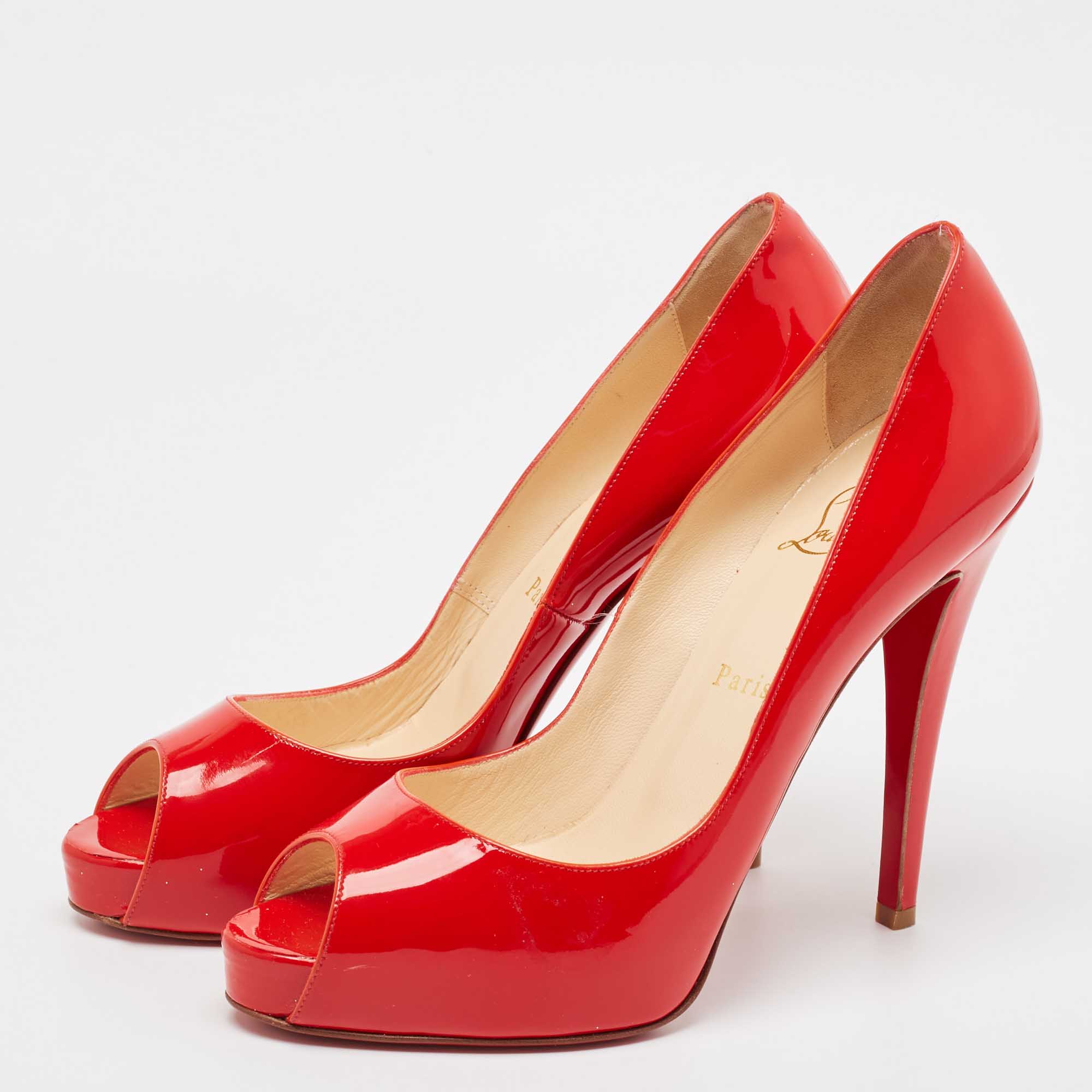 Christian Louboutin Red Patent Leather Very Prive Pumps Size 39.5