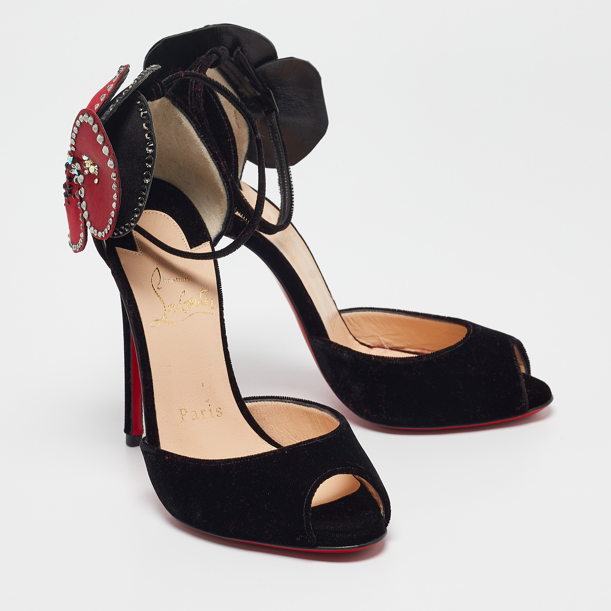 Christian Louboutin Black Velvet Pensamoi Sandals Size 35