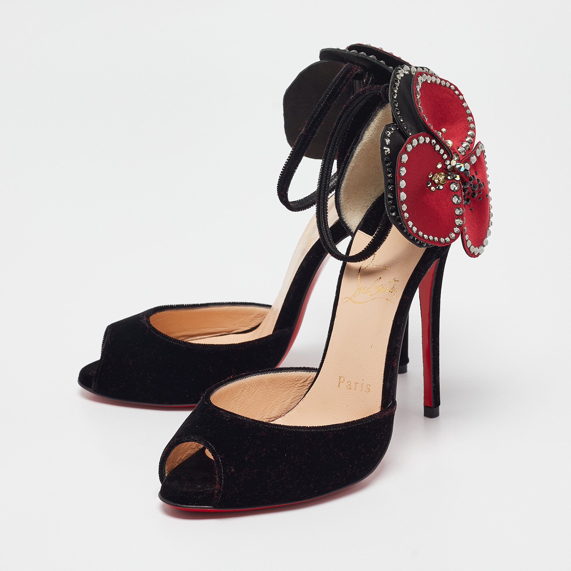 Christian Louboutin Black Velvet Pensamoi Sandals Size 35