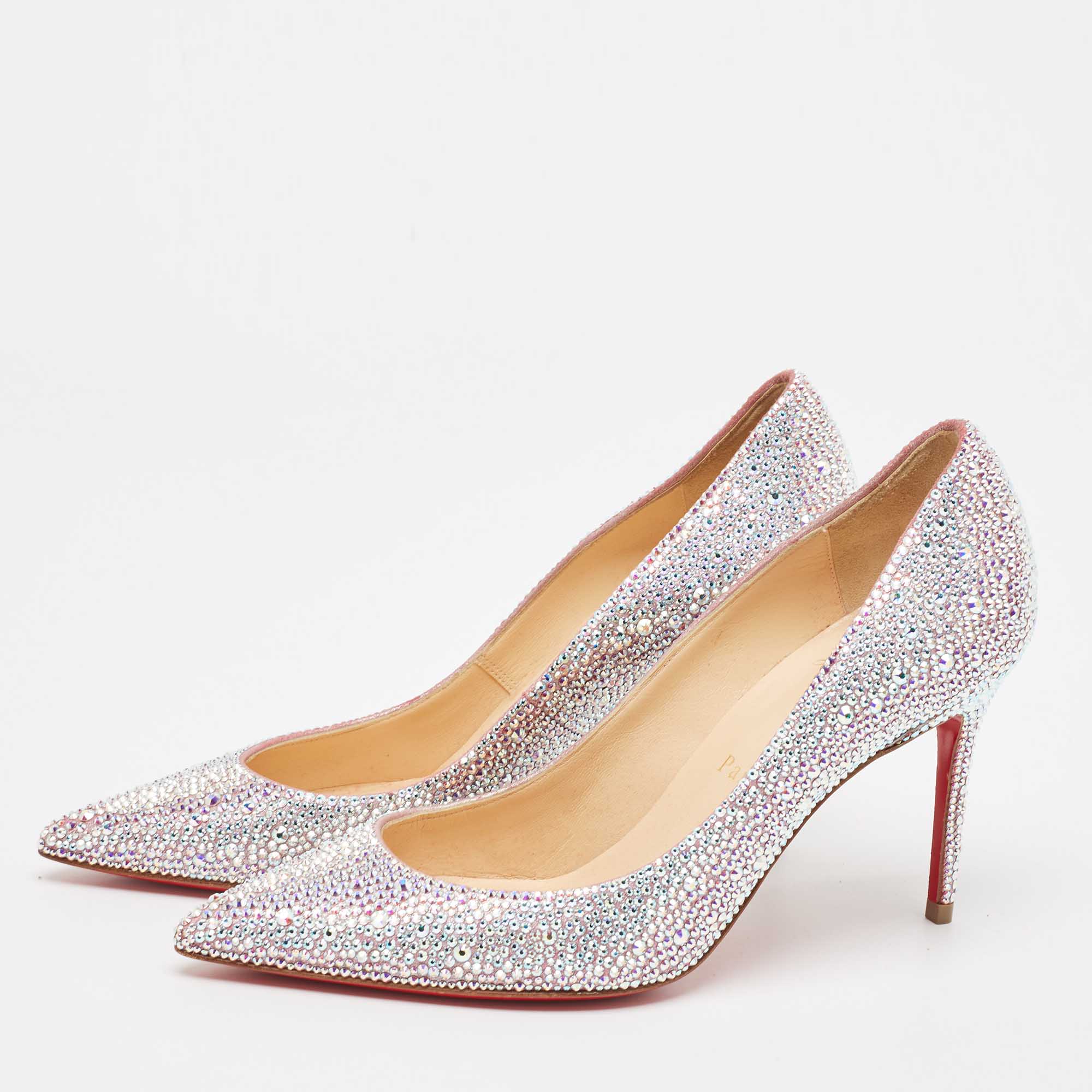 Christian Louboutin Pink/Silver Crystal Embellished Suede Kate Pumps Size 36