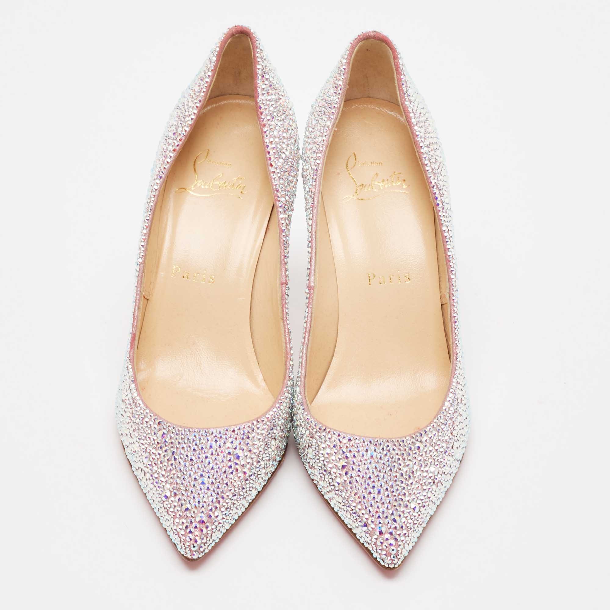 Christian Louboutin Pink/Silver Crystal Embellished Suede Kate Pumps Size 36