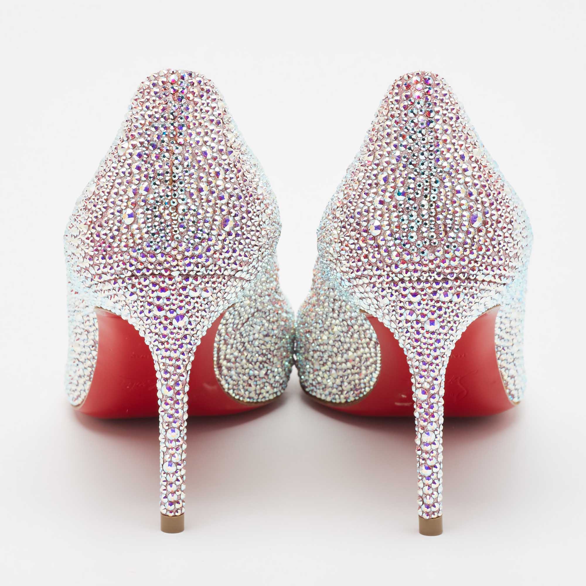 Christian Louboutin Pink/Silver Crystal Embellished Suede Kate Pumps Size 36