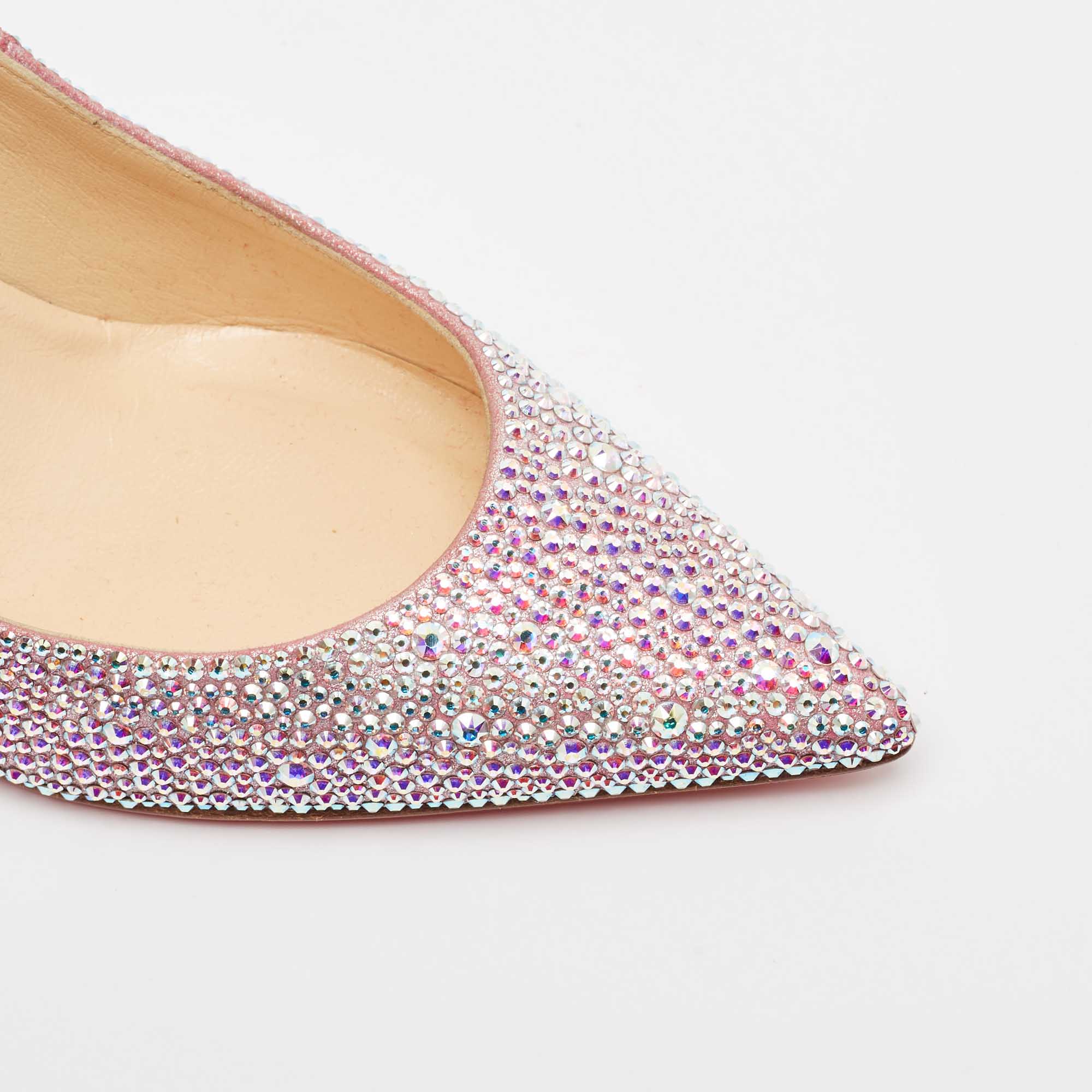 Christian Louboutin Pink/Silver Crystal Embellished Suede Kate Pumps Size 36