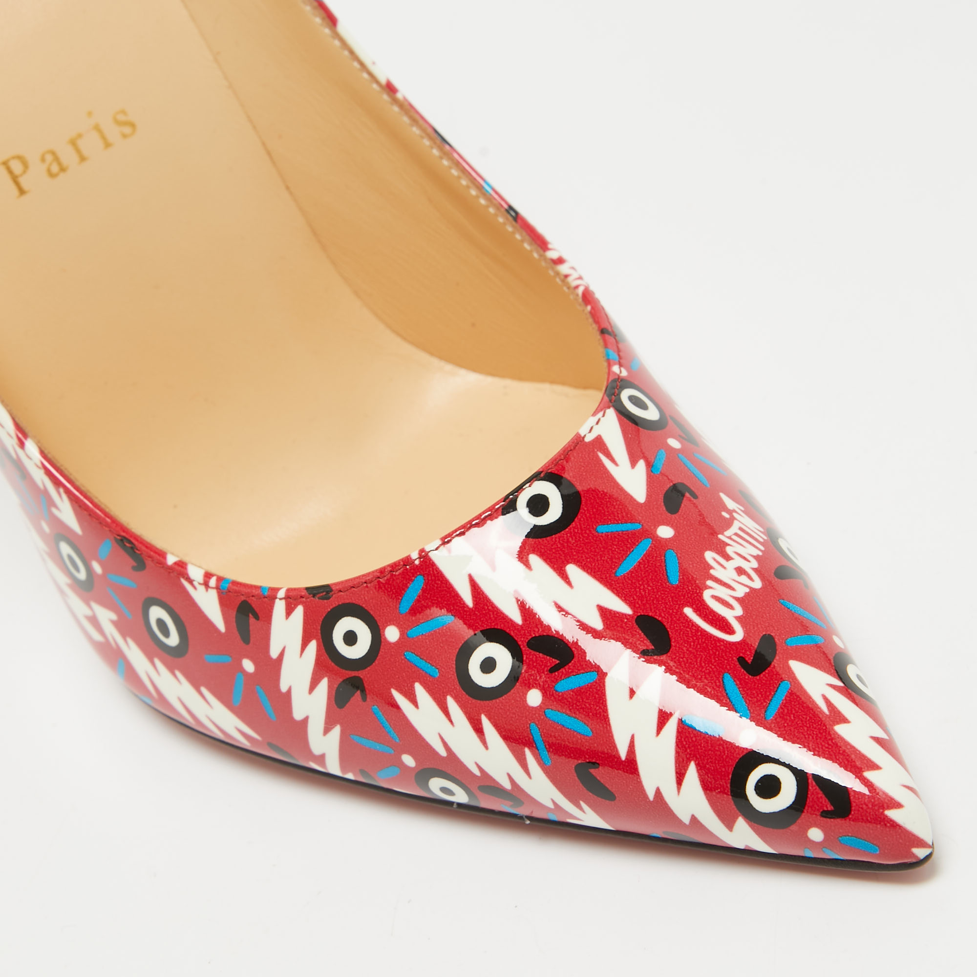 Christian Louboutin Red Printed Patent Leather Pigalle Follies Pumps Size 38