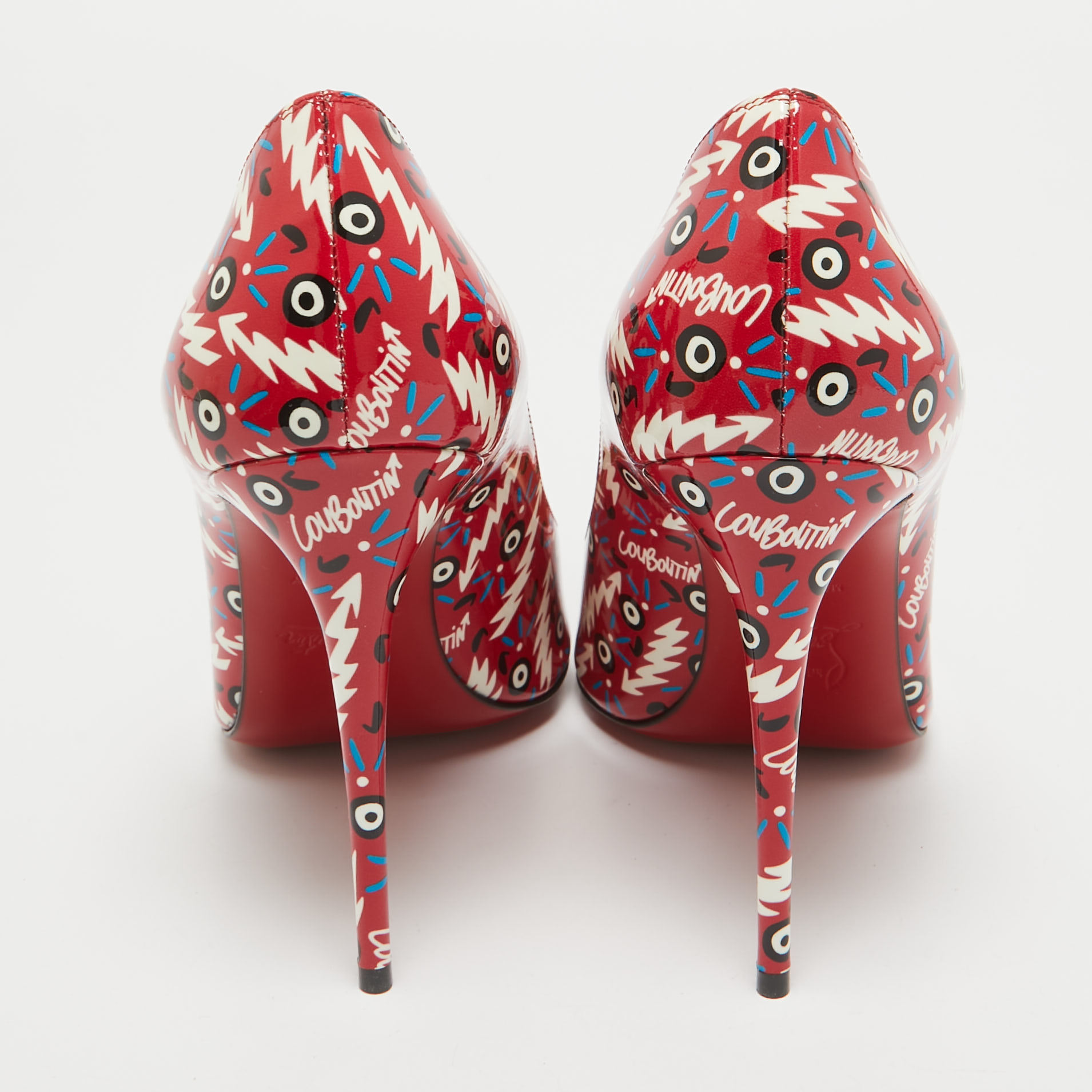 Christian Louboutin Red Printed Patent Leather Pigalle Follies Pumps Size 38