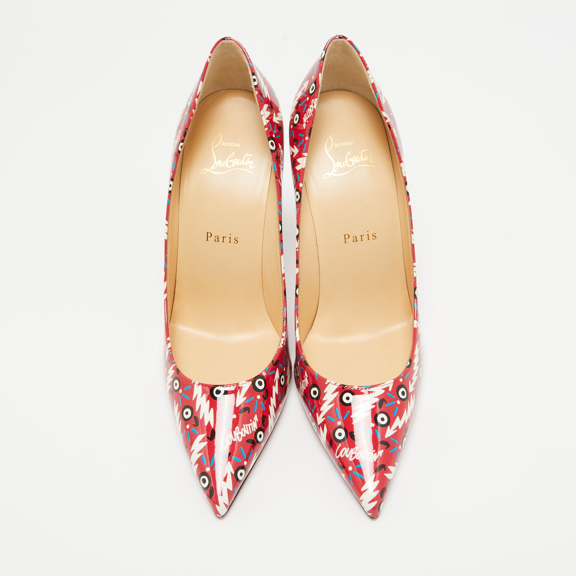 Christian Louboutin Red Printed Patent Leather Pigalle Follies Pumps Size 38