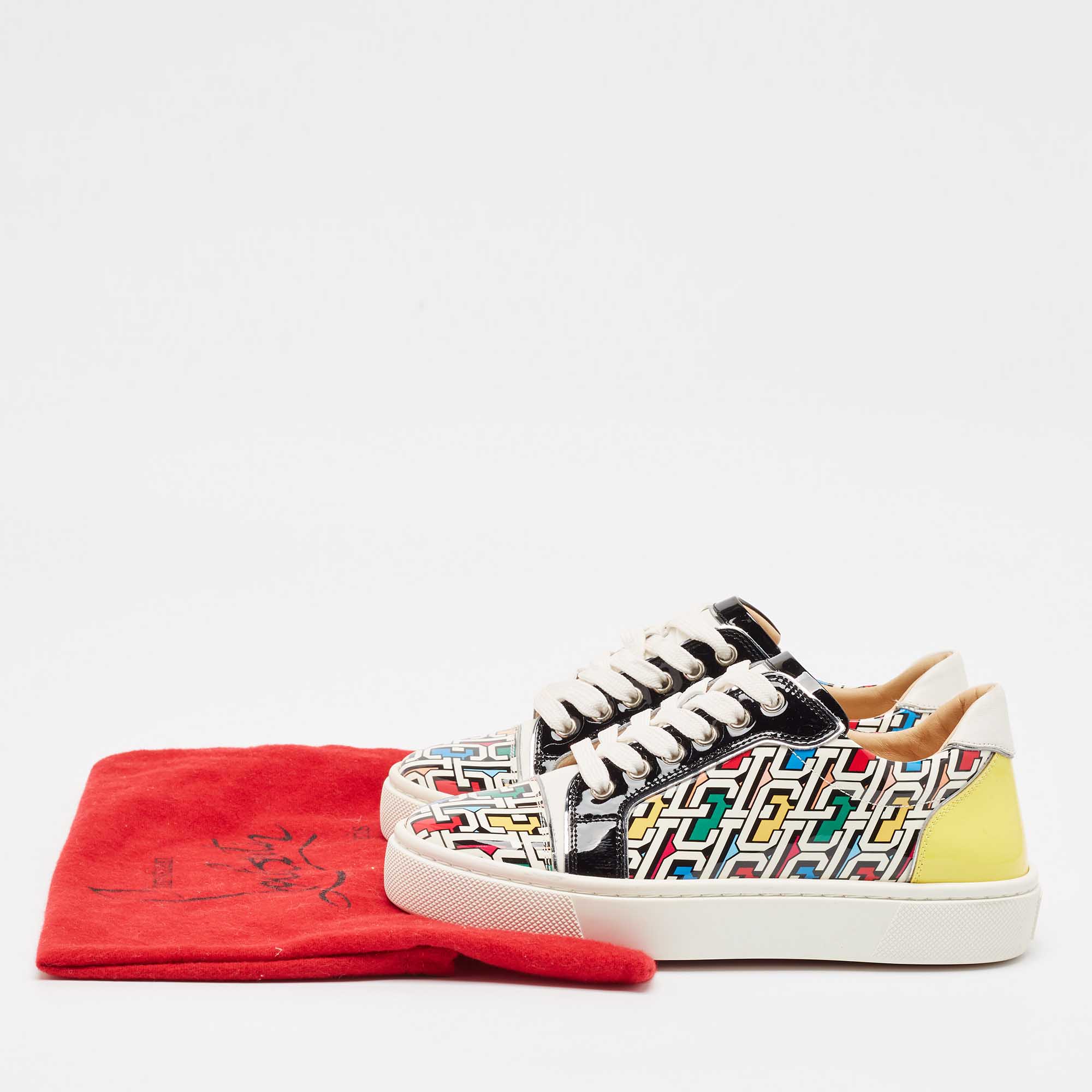 Christian Louboutin Multicolor Printed Patent Leather Vieirissima Sneakers Size 37