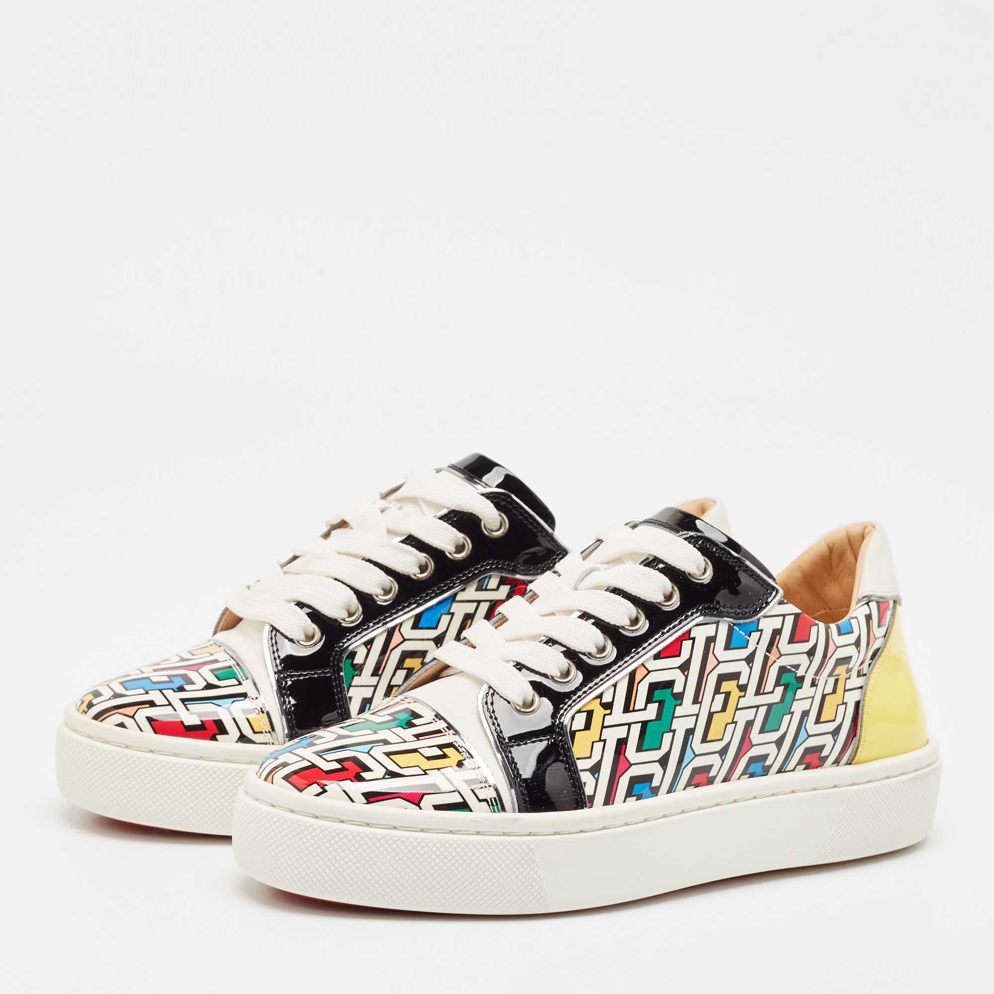 Christian Louboutin Multicolor Printed Patent Leather Vieirissima Sneakers Size 37