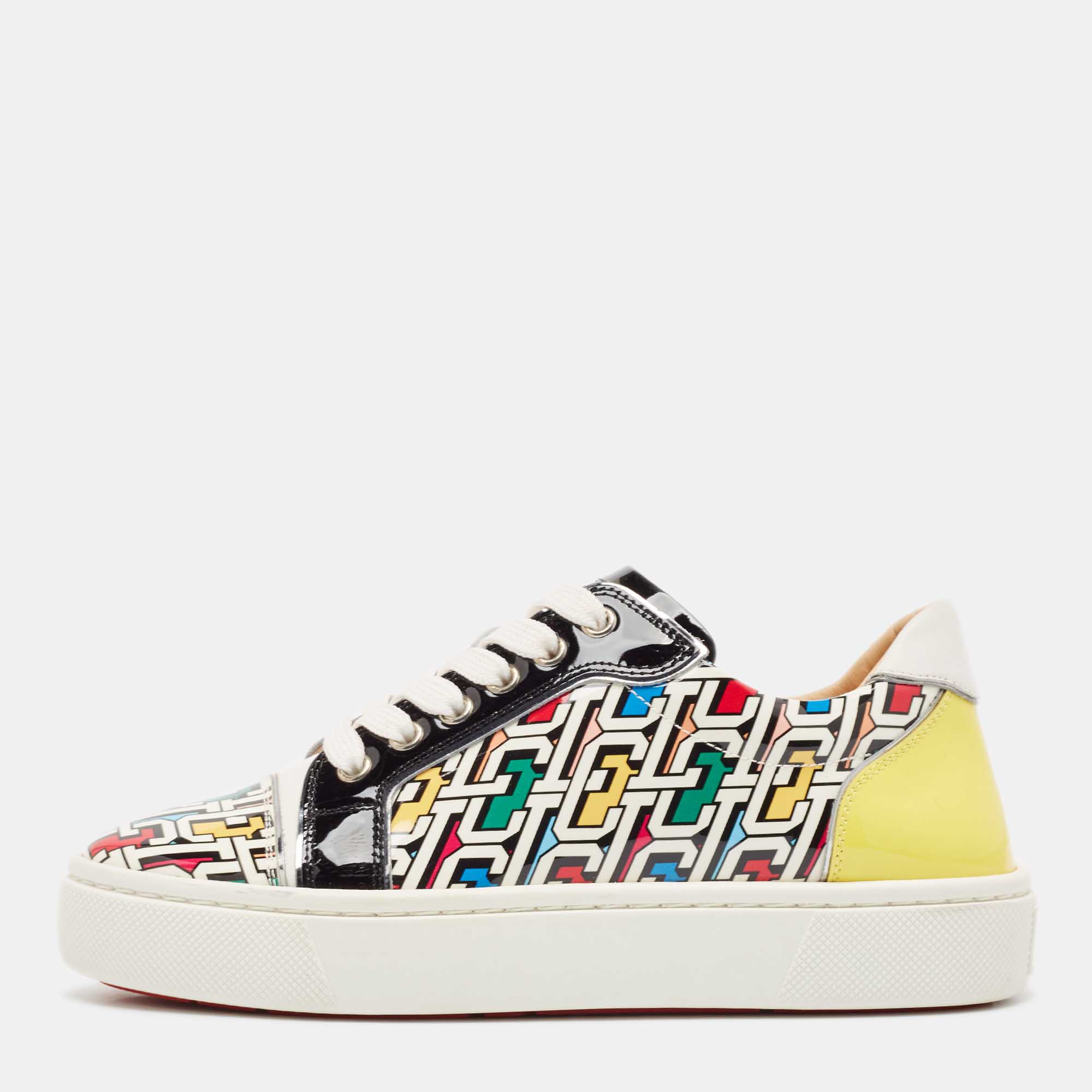 Christian Louboutin Multicolor Printed Patent Leather Vieirissima Sneakers Size 37