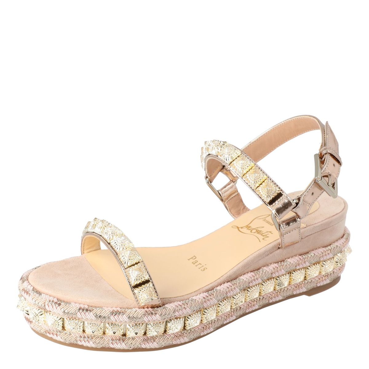 Image of Christian Louboutin Beige Leather Pira Ryad Espadrille Platform Sandals Size