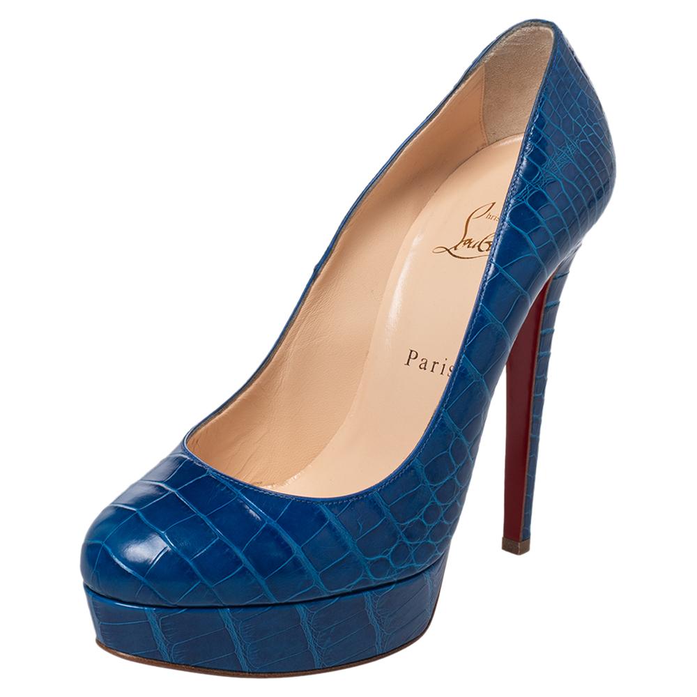 Christian louboutin blue alligator leather bianca platform pumps size 39