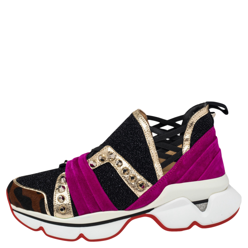 

Christian Louboutin Multicolor Calf Hair Suede Spike Sneakers Size