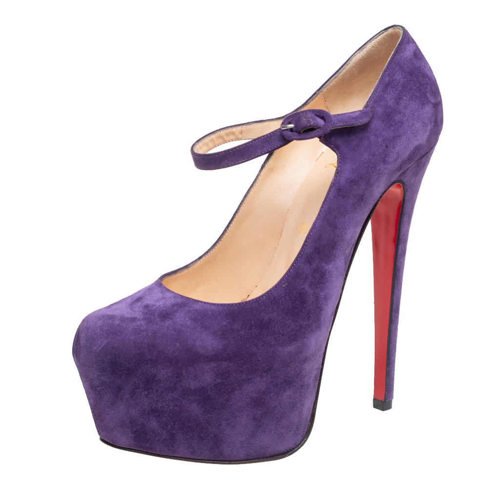 Christian louboutin christian loubouton purple suede daffodile mary jane platform pumps size 37.5