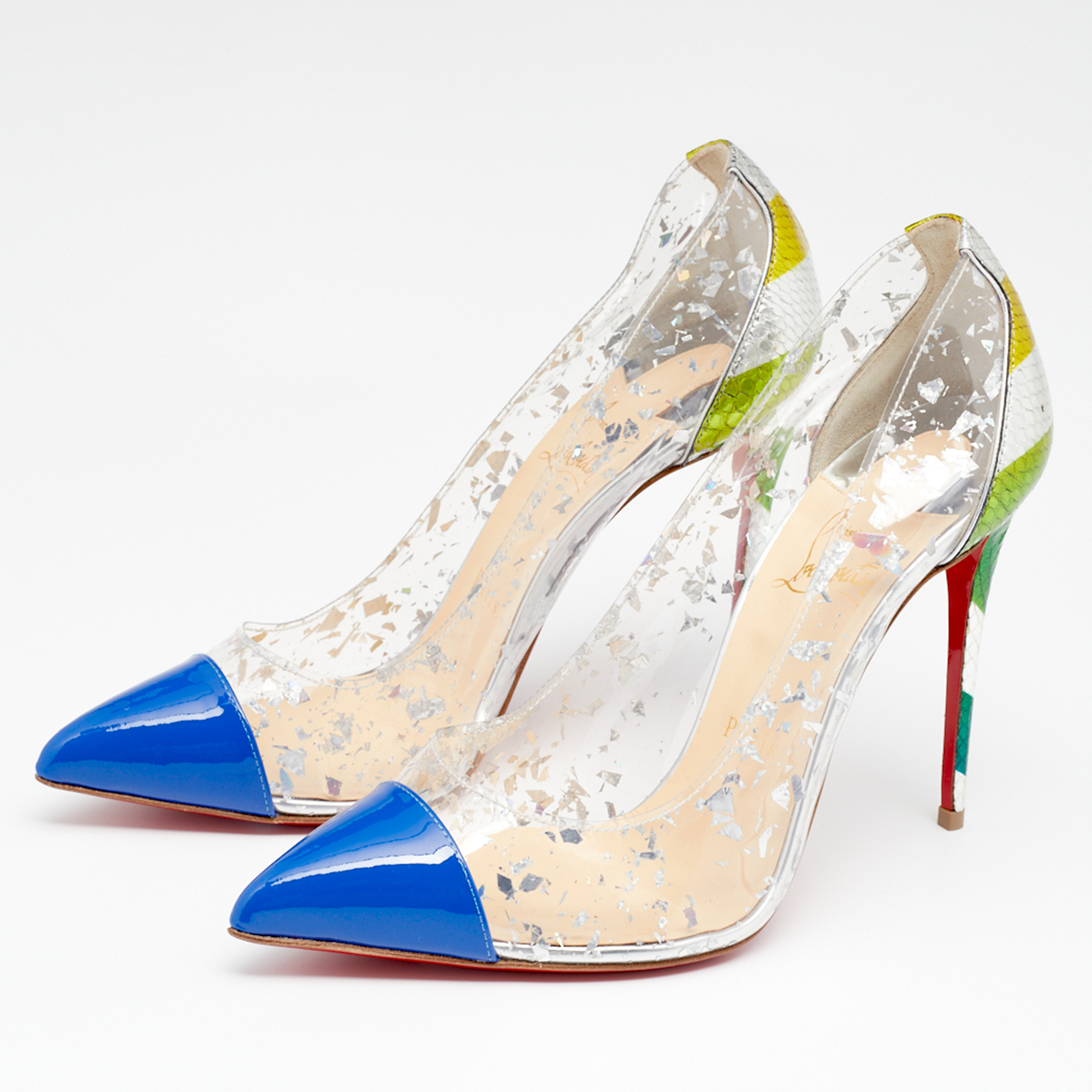 Christian Louboutin Multicolor PVC, Snakeskin And Patent Leather Pointed Toe Pumps Size
Christian Louboutin Multicolor PVC, Snakeskin And Patent Leather Pointed Toe Pumps Size