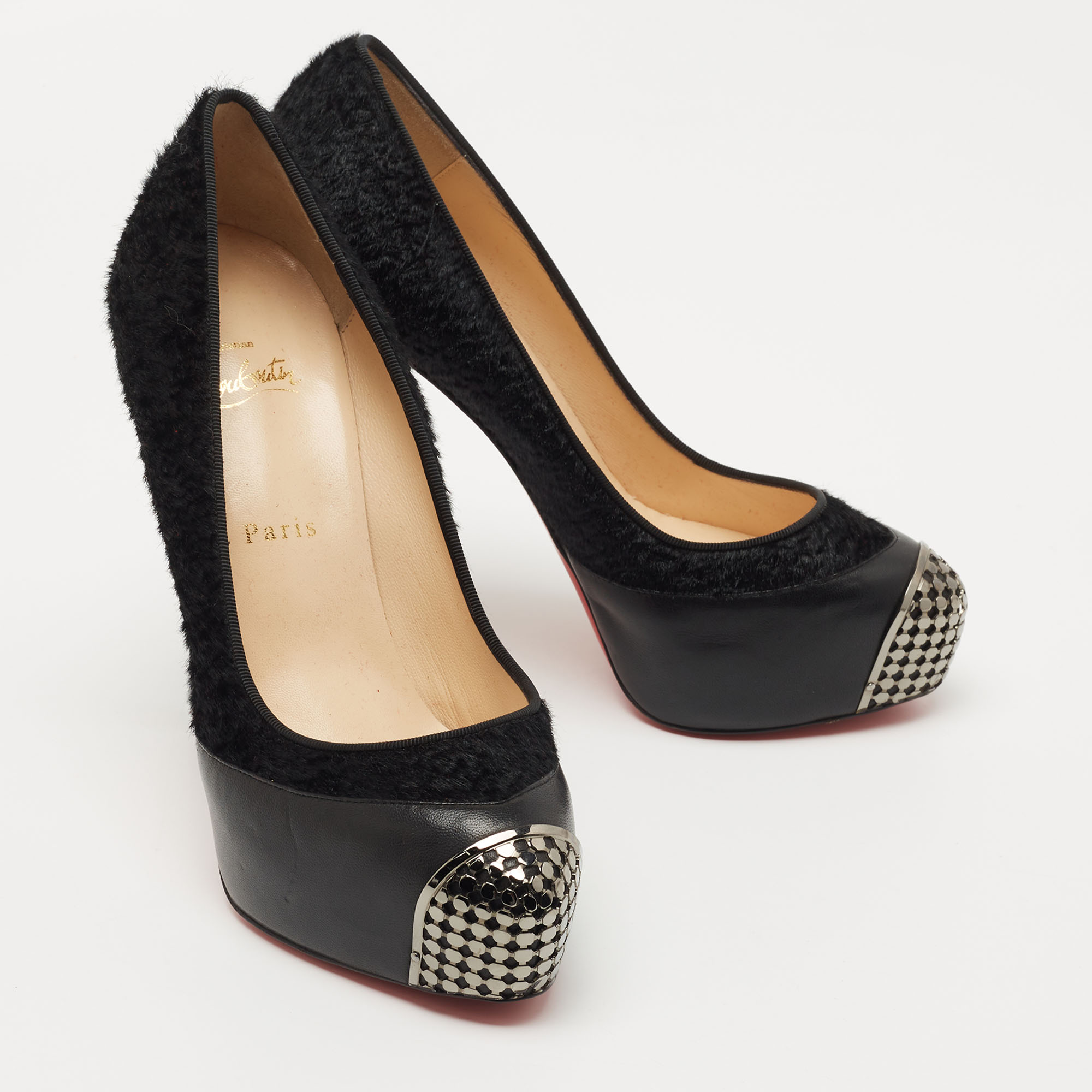 Christian Louboutin Black Calfhair And Leather Maggie Pumps Size 40