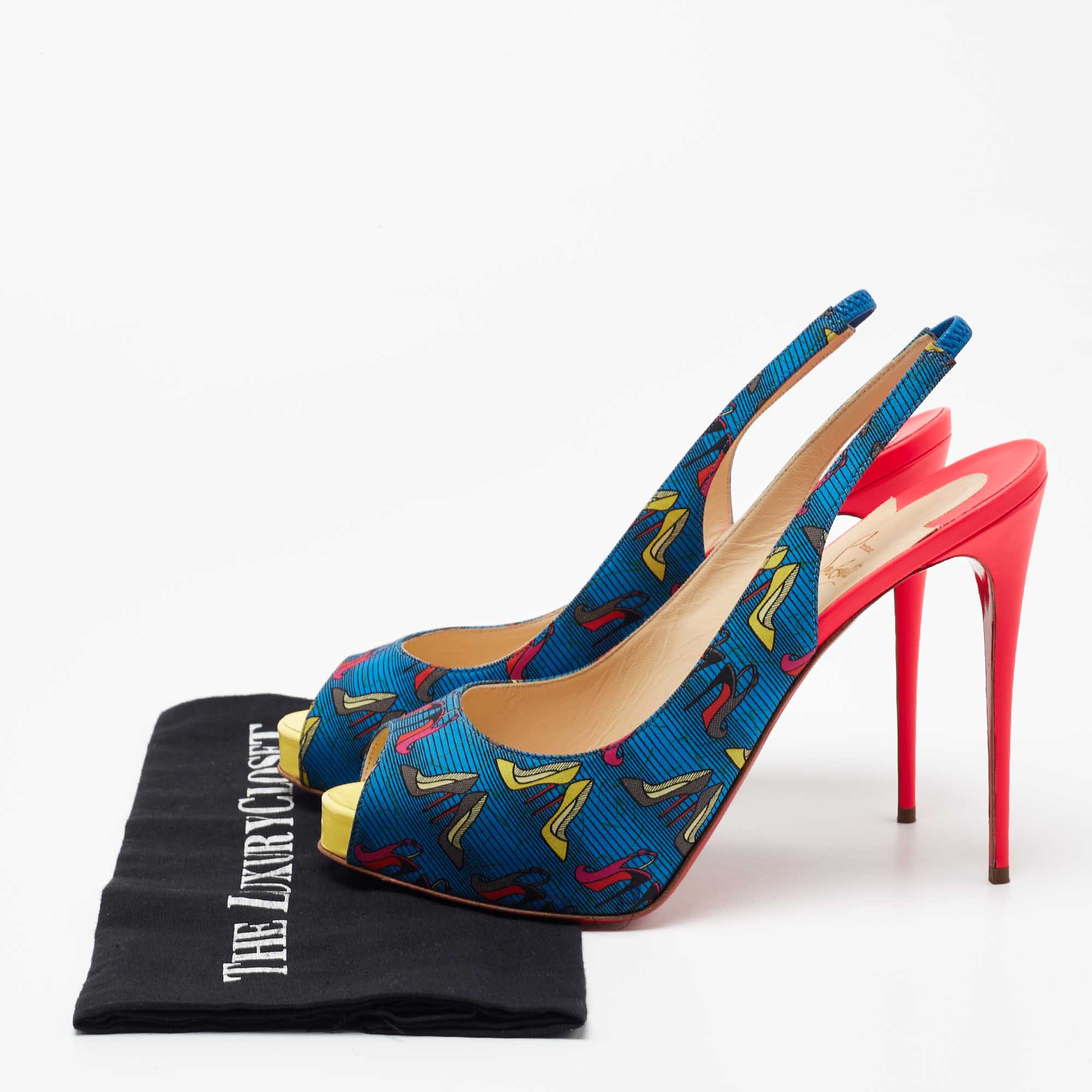 Christian Louboutin Multicolor Printed Fabric Private Number Slingback Pumps Size 41