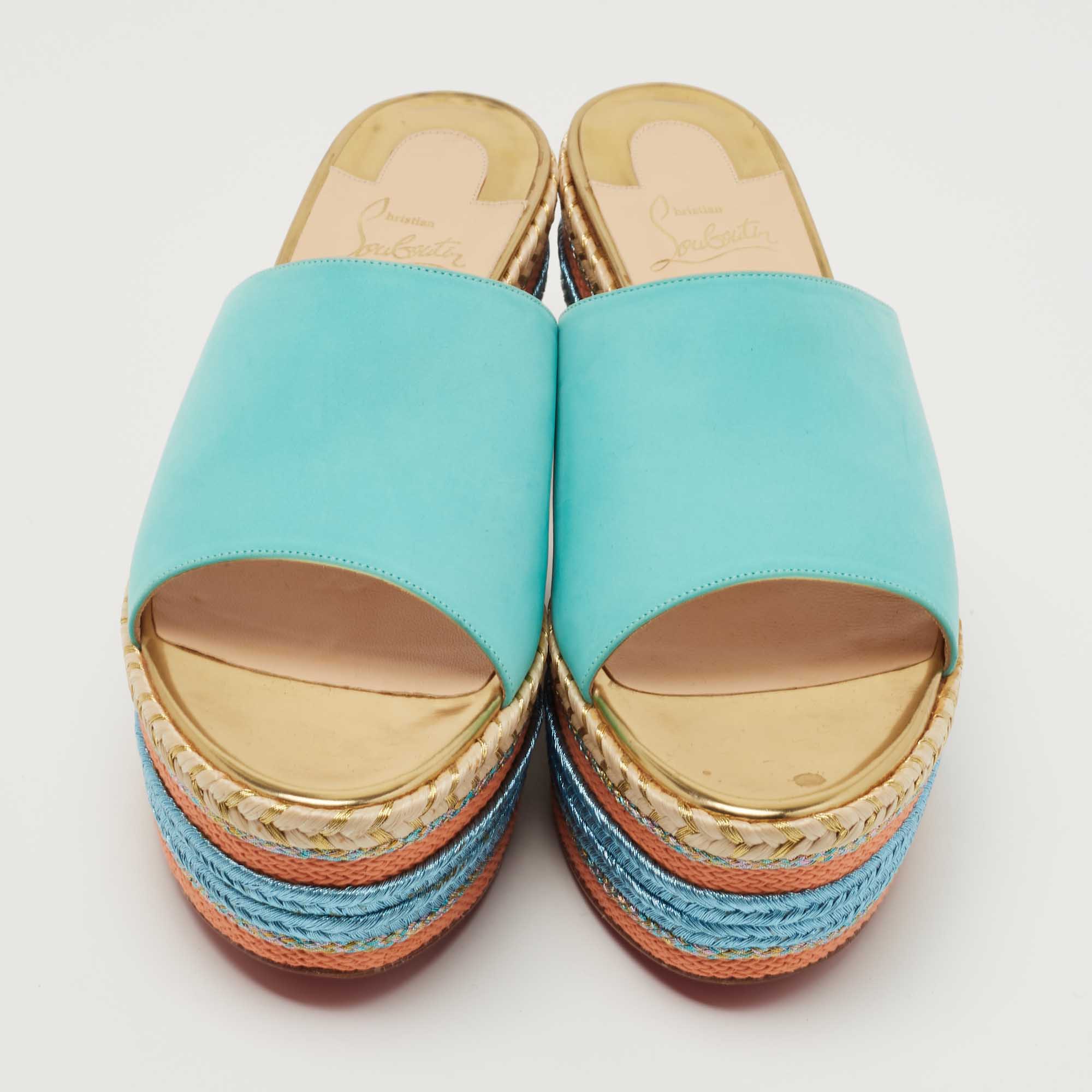 Christian Louboutin Turquoise Nubuck Leather Myriama Sandals Size 41