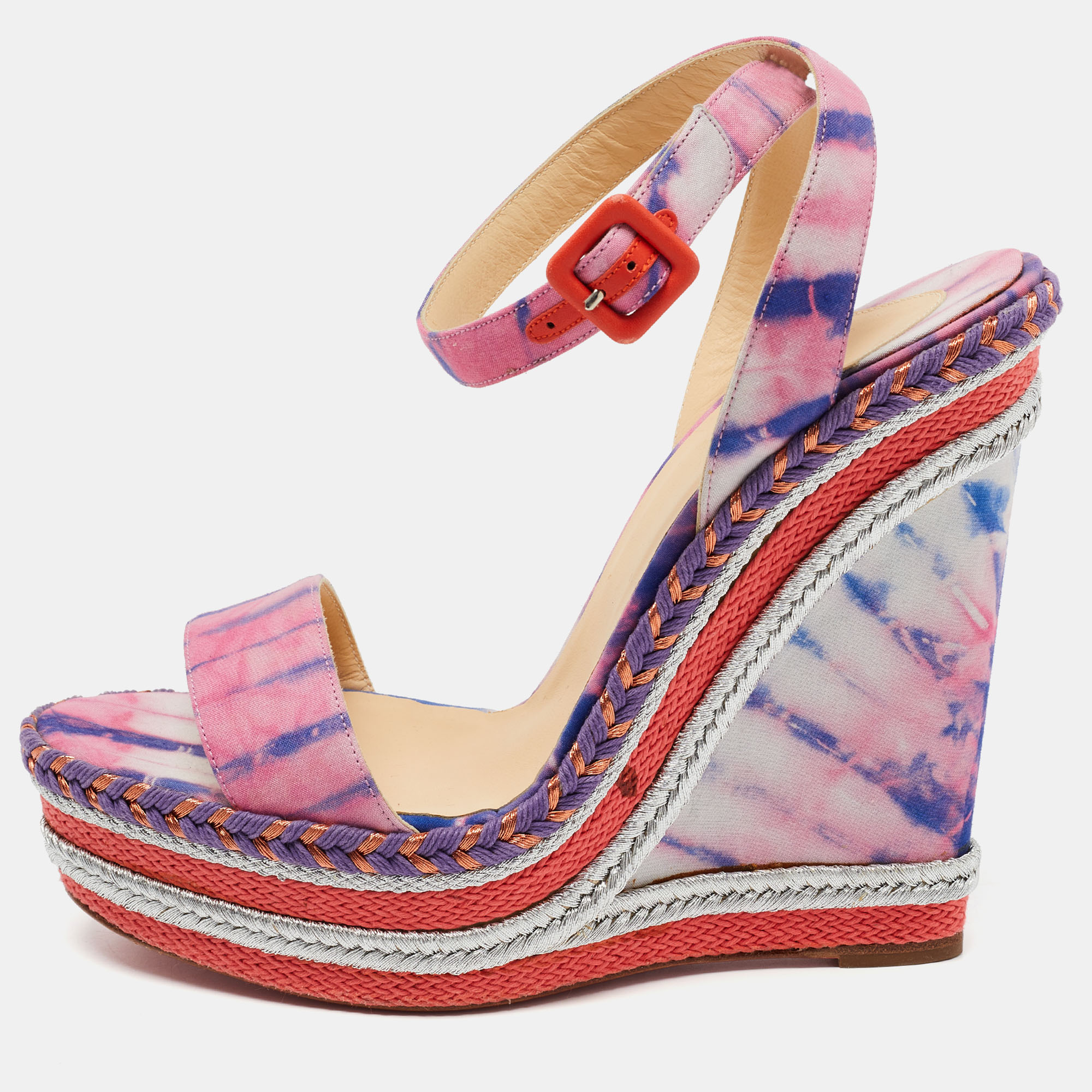 Christian Louboutin Multicolor Tie-Dye Fabric Duplice Wedge Sandals Size 41