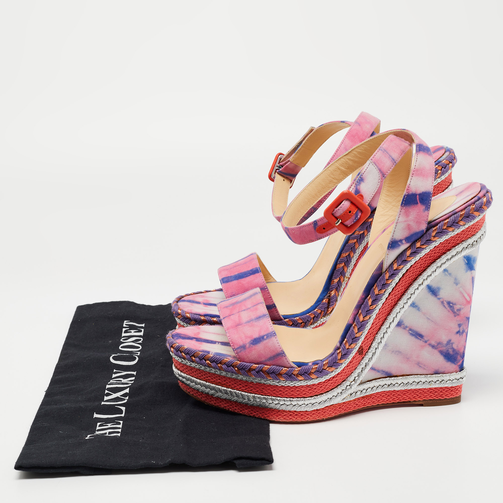 Christian Louboutin Multicolor Tie-Dye Fabric Duplice Wedge Sandals Size 41