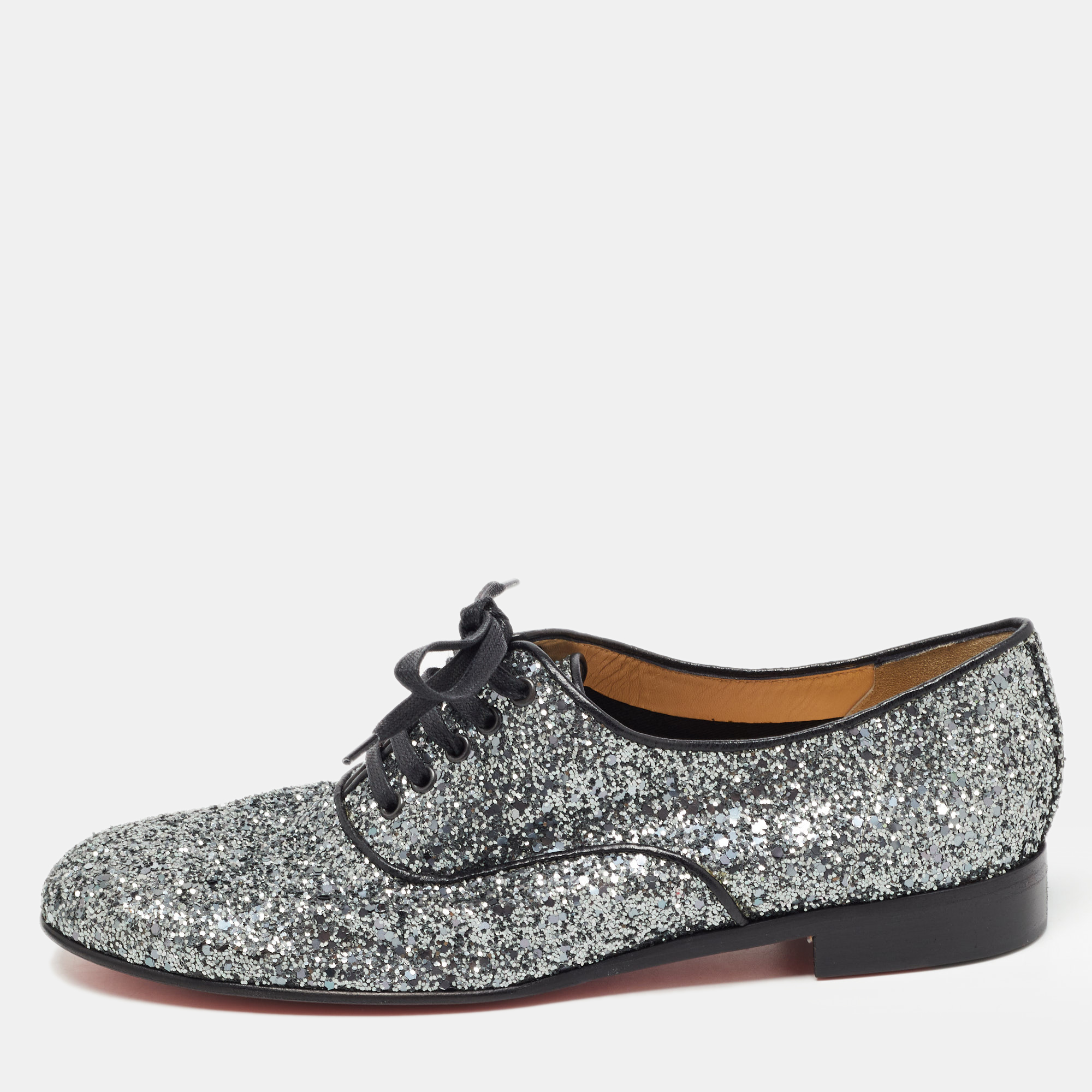 Christian Louboutin Metallic Grey Coarse Glitter Fred Oxfords Size 39.5