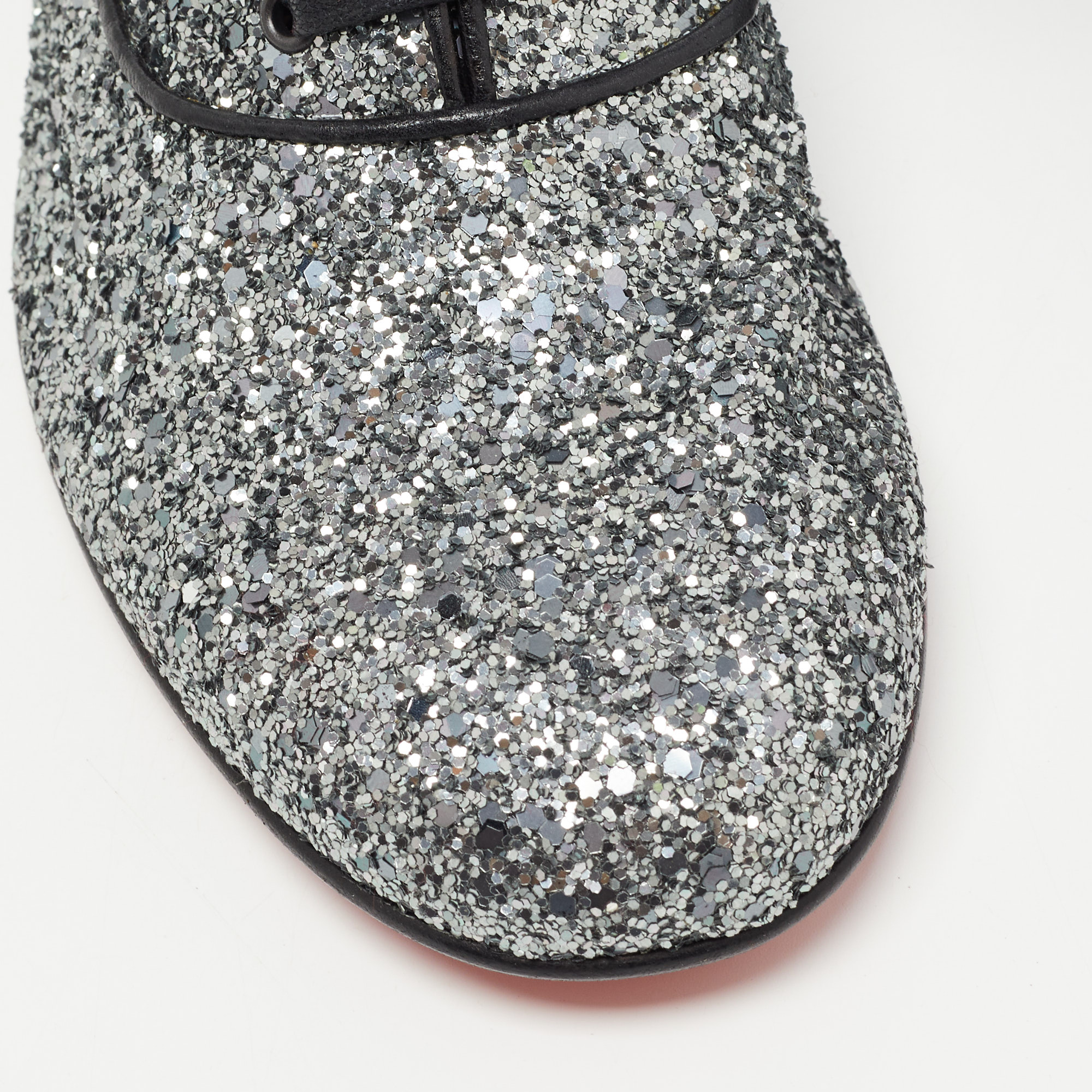 Christian Louboutin Metallic Grey Coarse Glitter Fred Oxfords Size 39.5