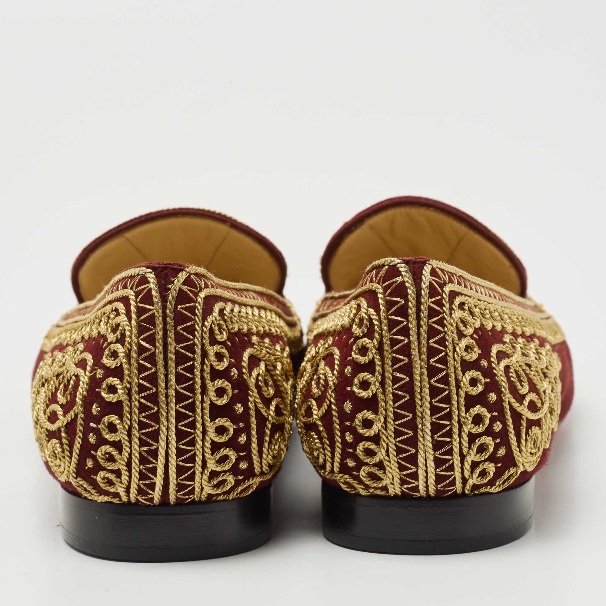 Christian Louboutin Burgundy Embroidered Suede Mamounia Smoking Slippers Size 40.5