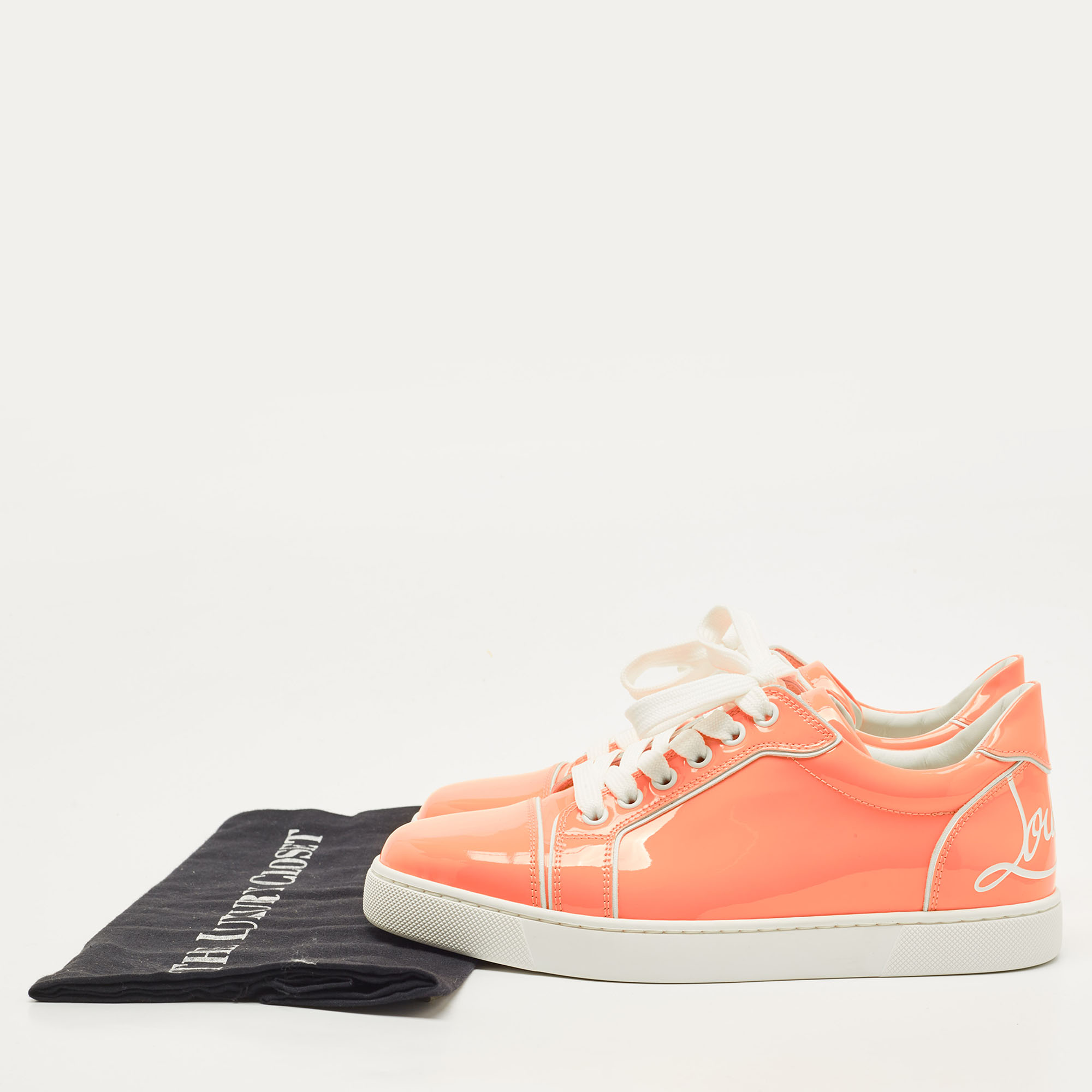 Christian Louboutin Neon Peach Patent Leather Louis Junior Low Top Sneakers Size 37