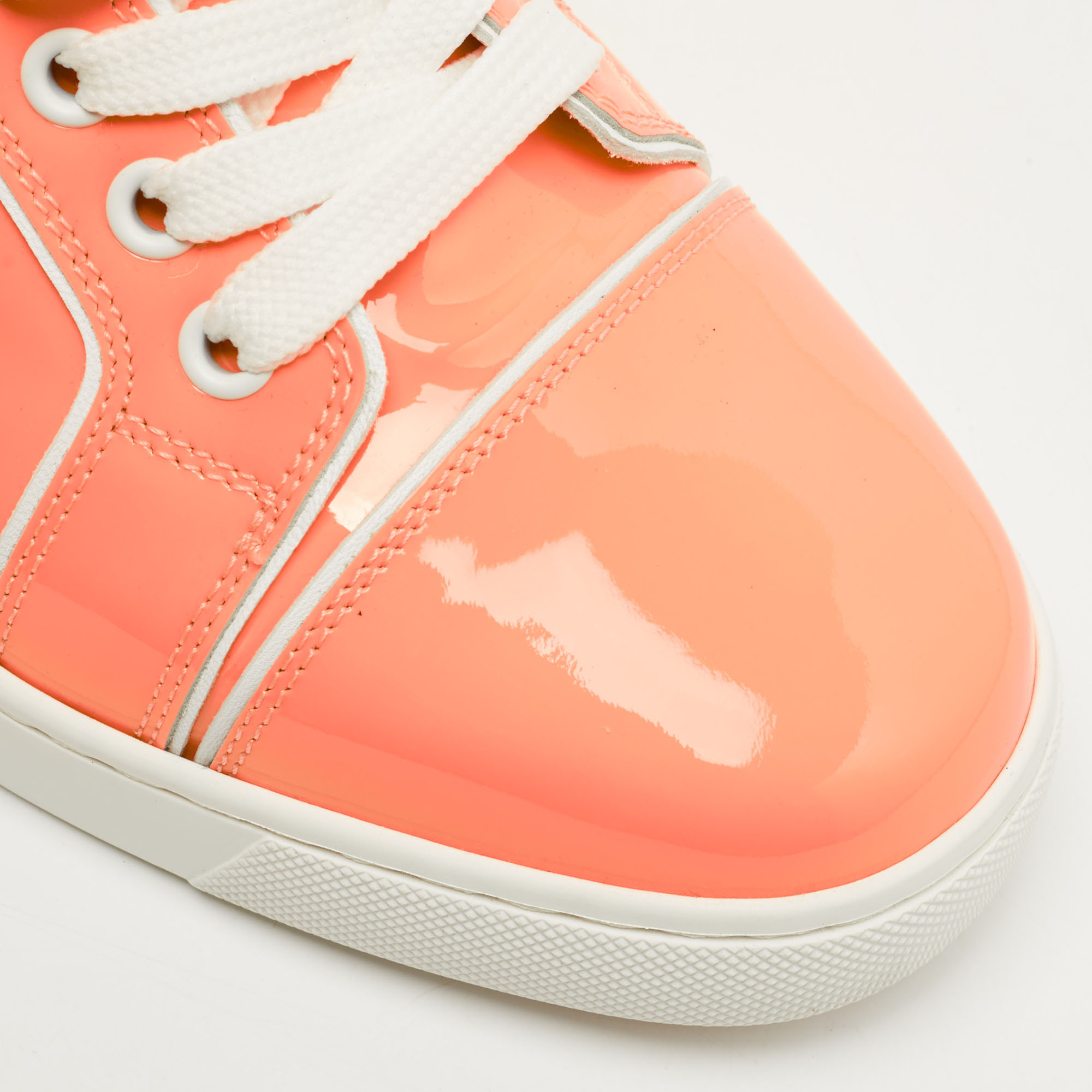 Christian Louboutin Neon Peach Patent Leather Louis Junior Low Top Sneakers Size 37
