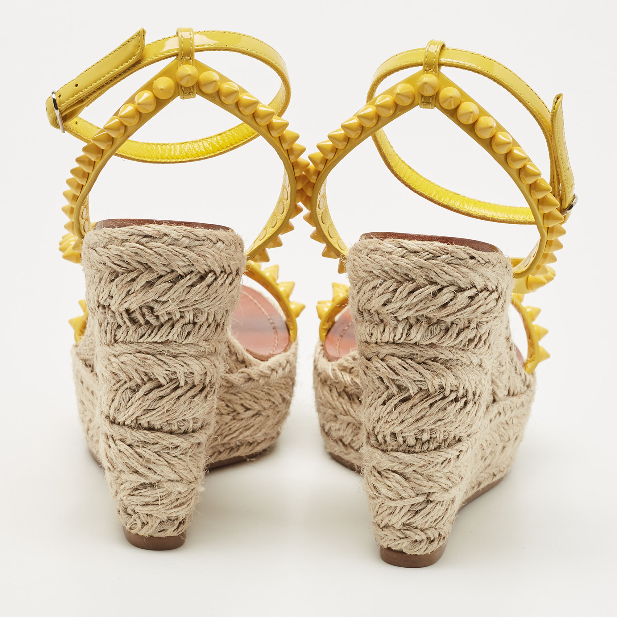 Christian Louboutin Yellow Patent Leather Mafaldina Espadrille Wedge Sandals Size 40