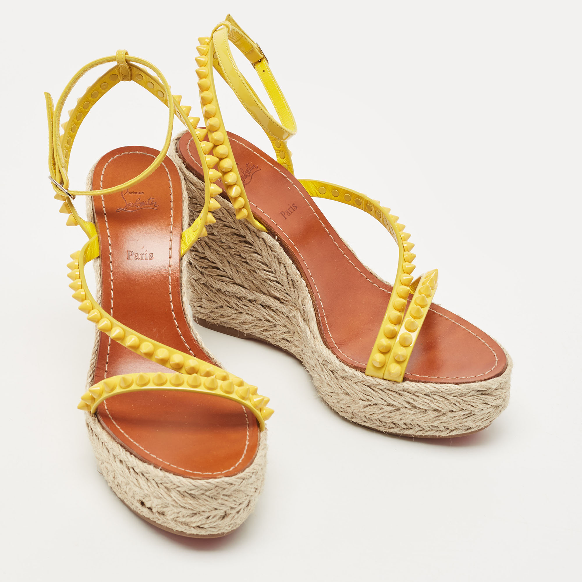 Christian Louboutin Yellow Patent Leather Mafaldina Espadrille Wedge Sandals Size 40