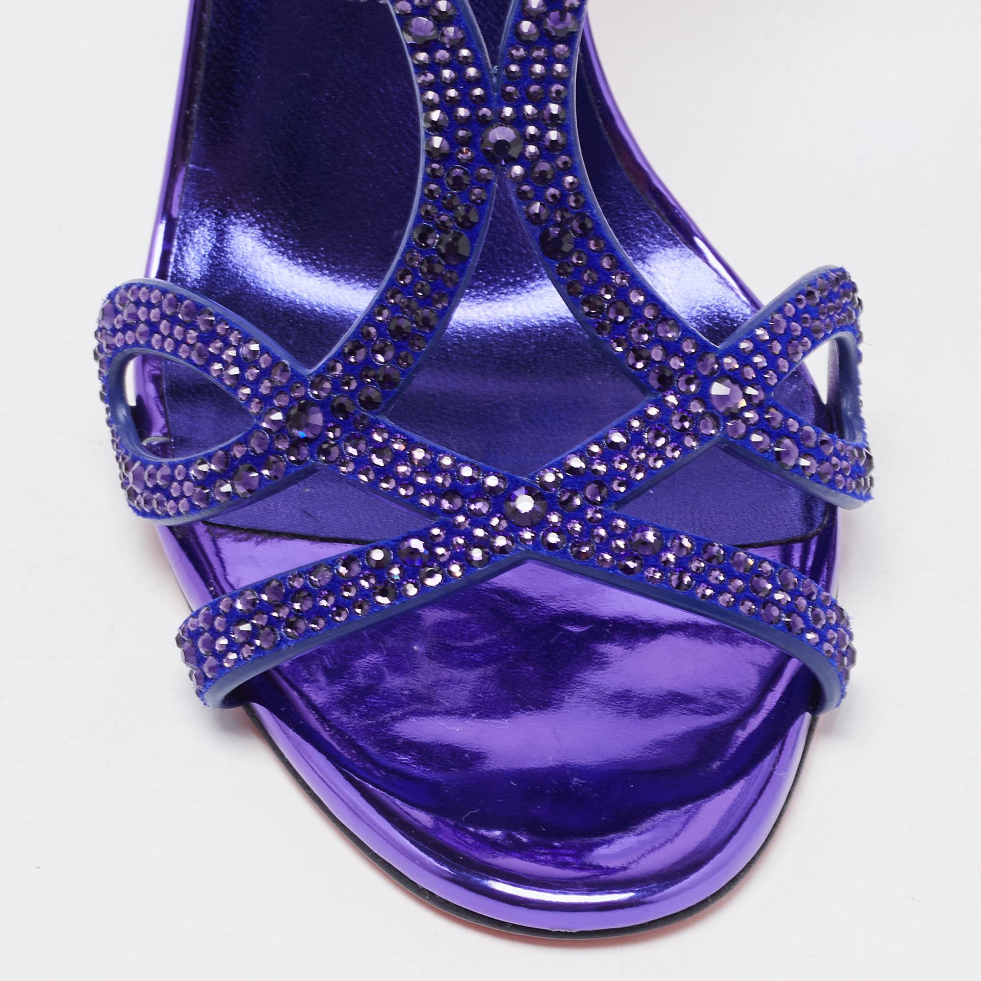 Christian Louboutin Purple Leather Double L Crystal Embellished Strass Sandals Size 39.5