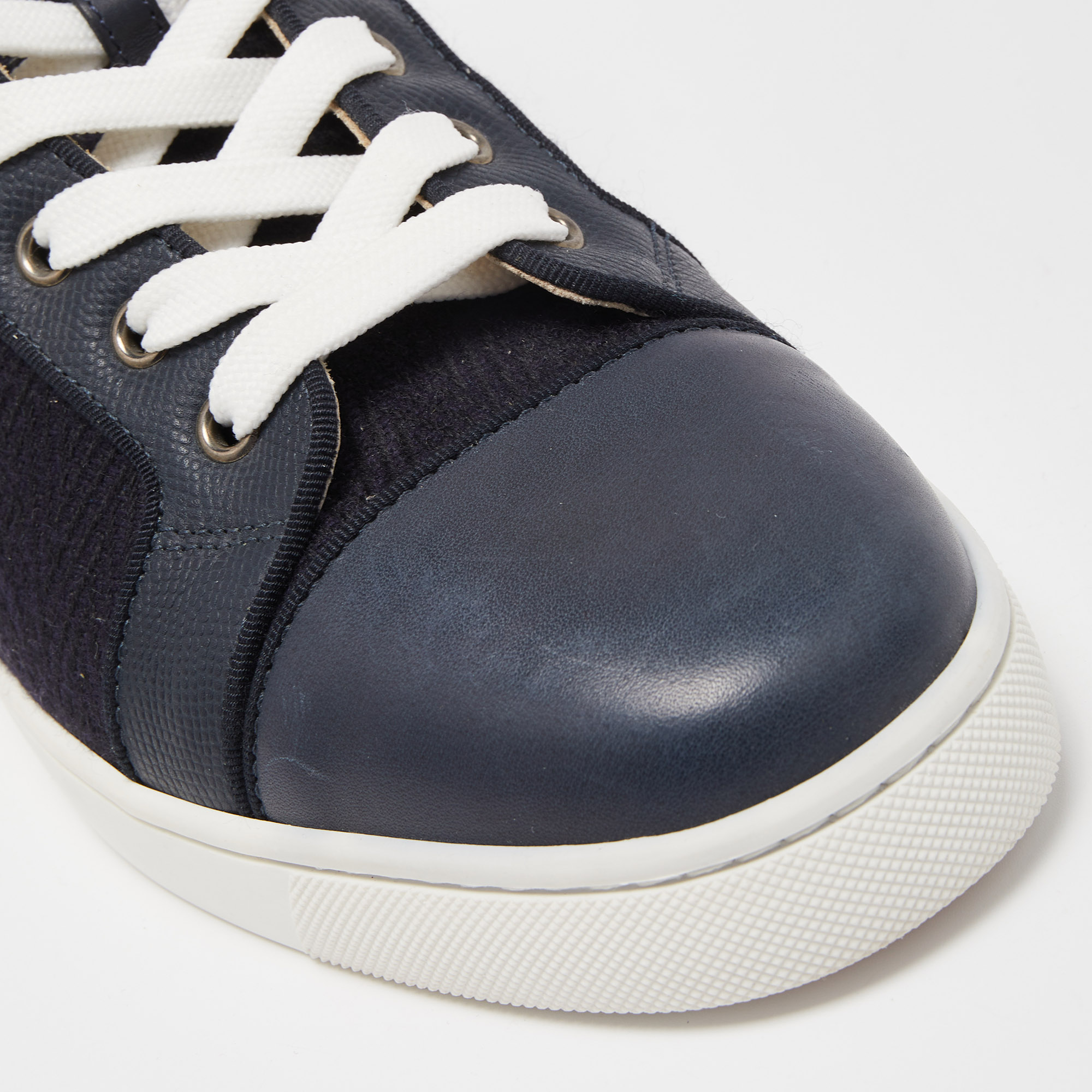 Christian Louboutin Navy Blue Leather And Fabric Louis High Top Sneakers Size 40