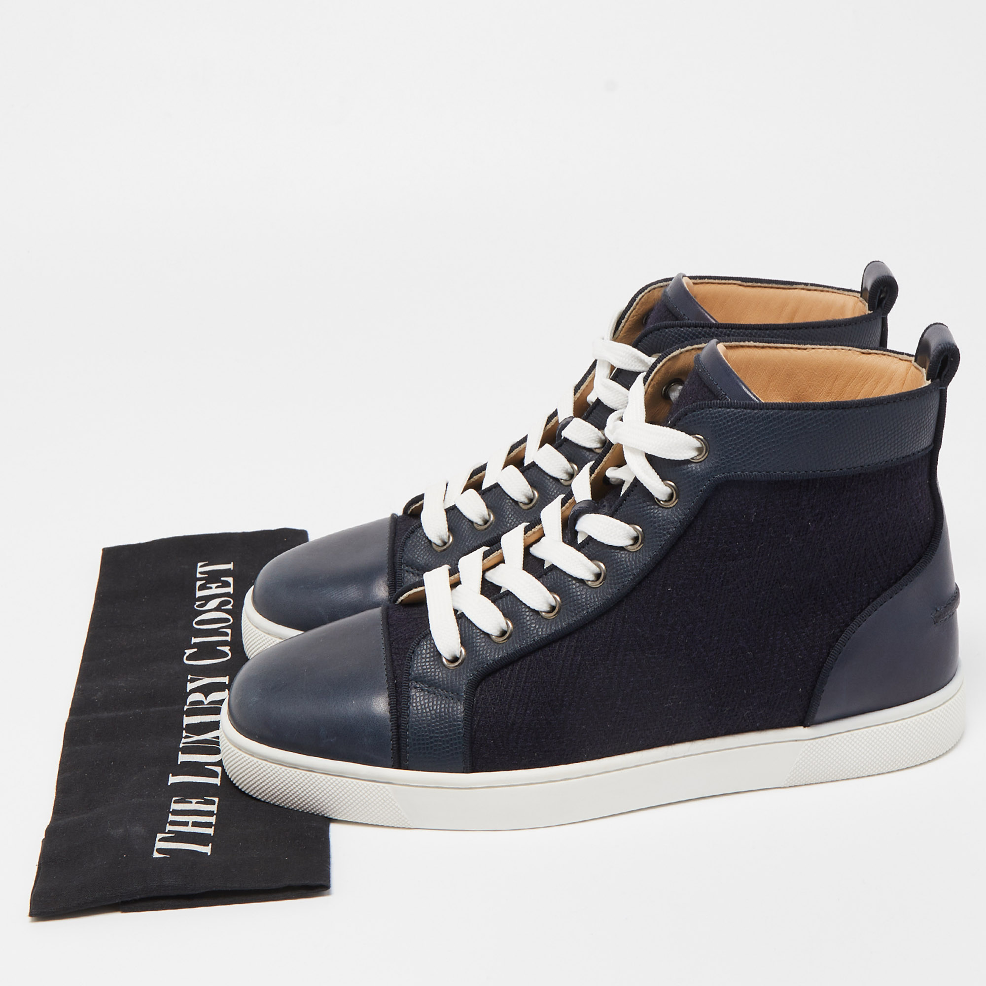 Christian Louboutin Navy Blue Leather And Fabric Louis High Top Sneakers Size 40