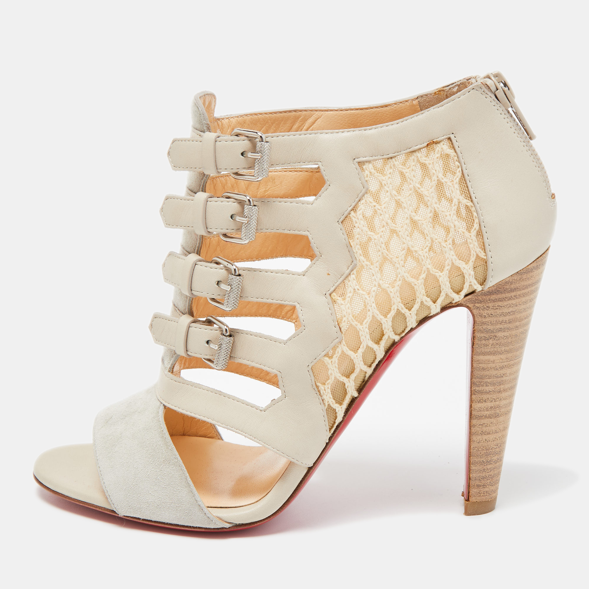 Christian Louboutin Two Tone Leather And Mesh Trotti Sandals Size 36