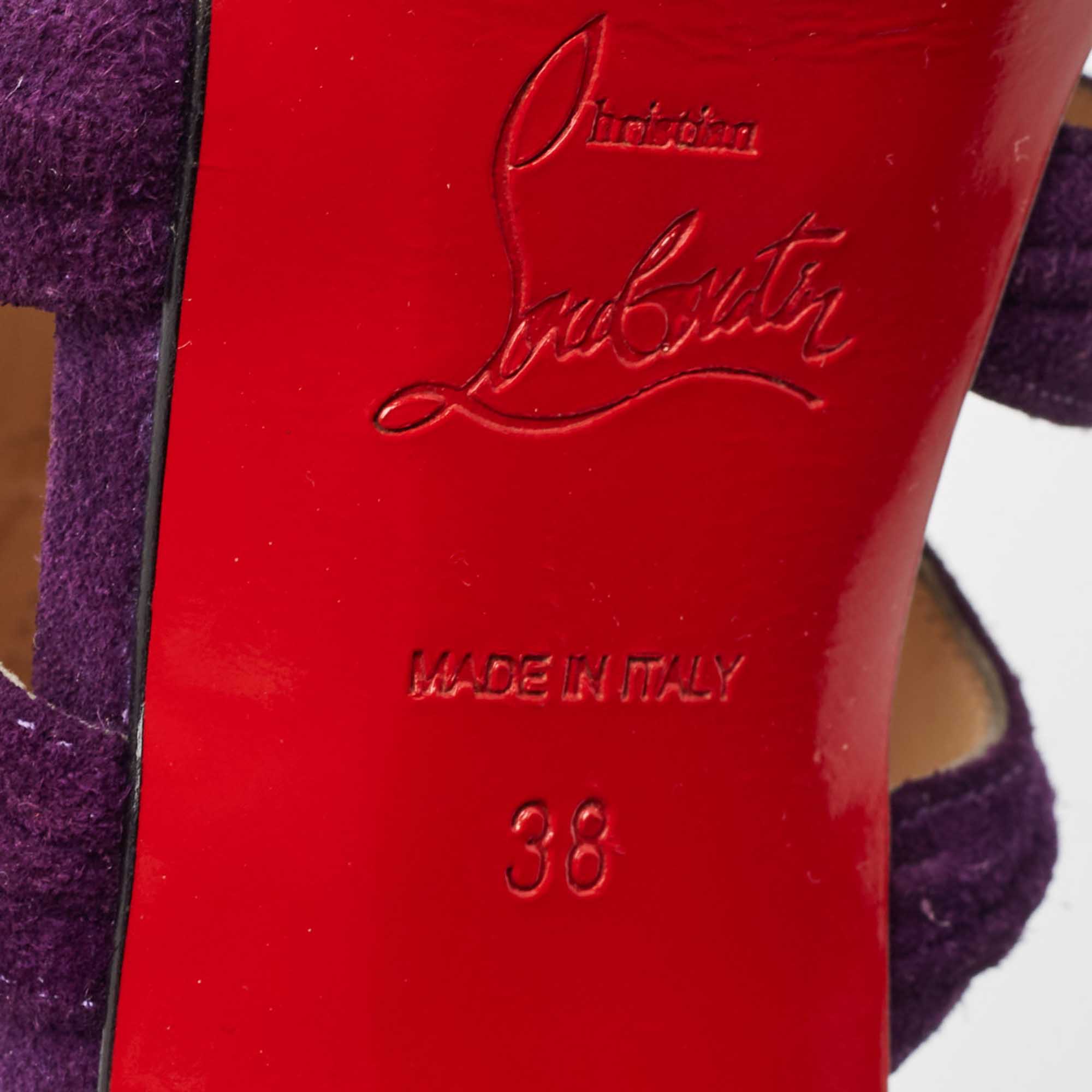 Christian Louboutin Purple Pleated Suede Tinazata Sandals Size 38