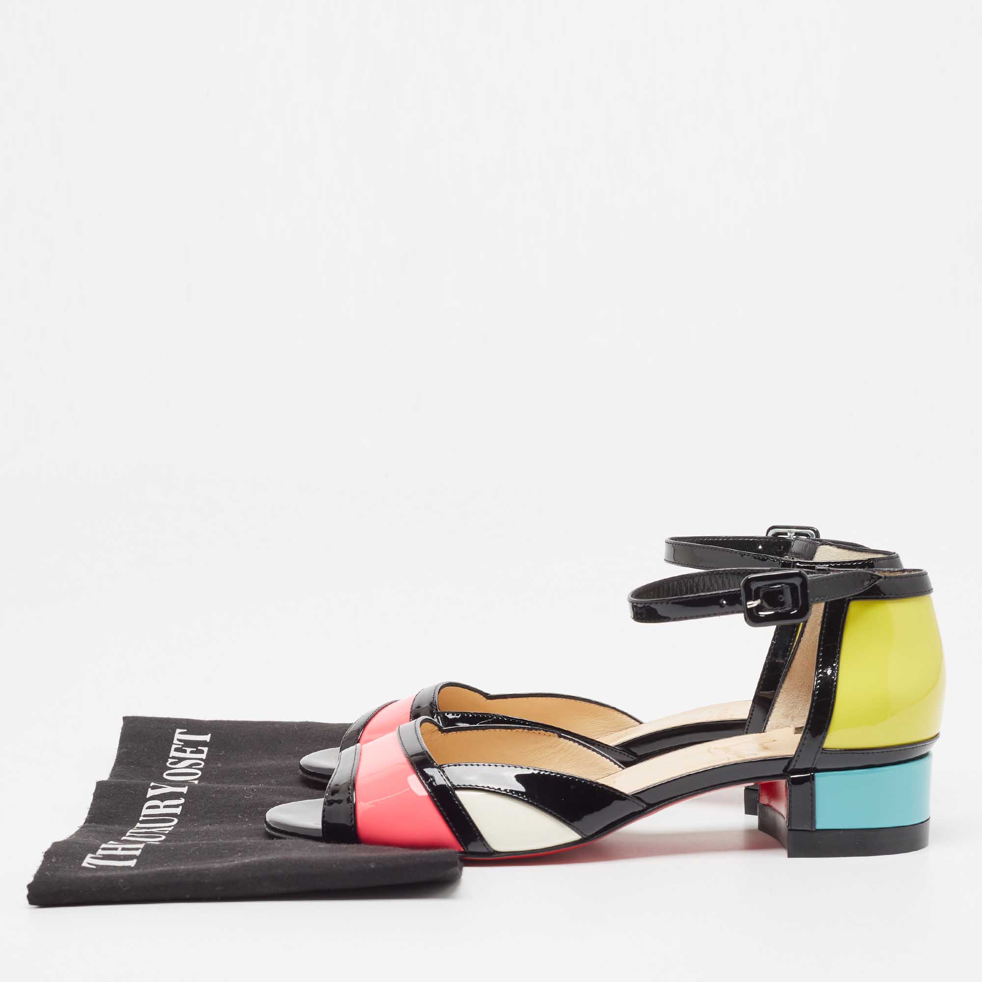 Christian Louboutin Multicolor Patent Leather Mondiri Sandals Size 38