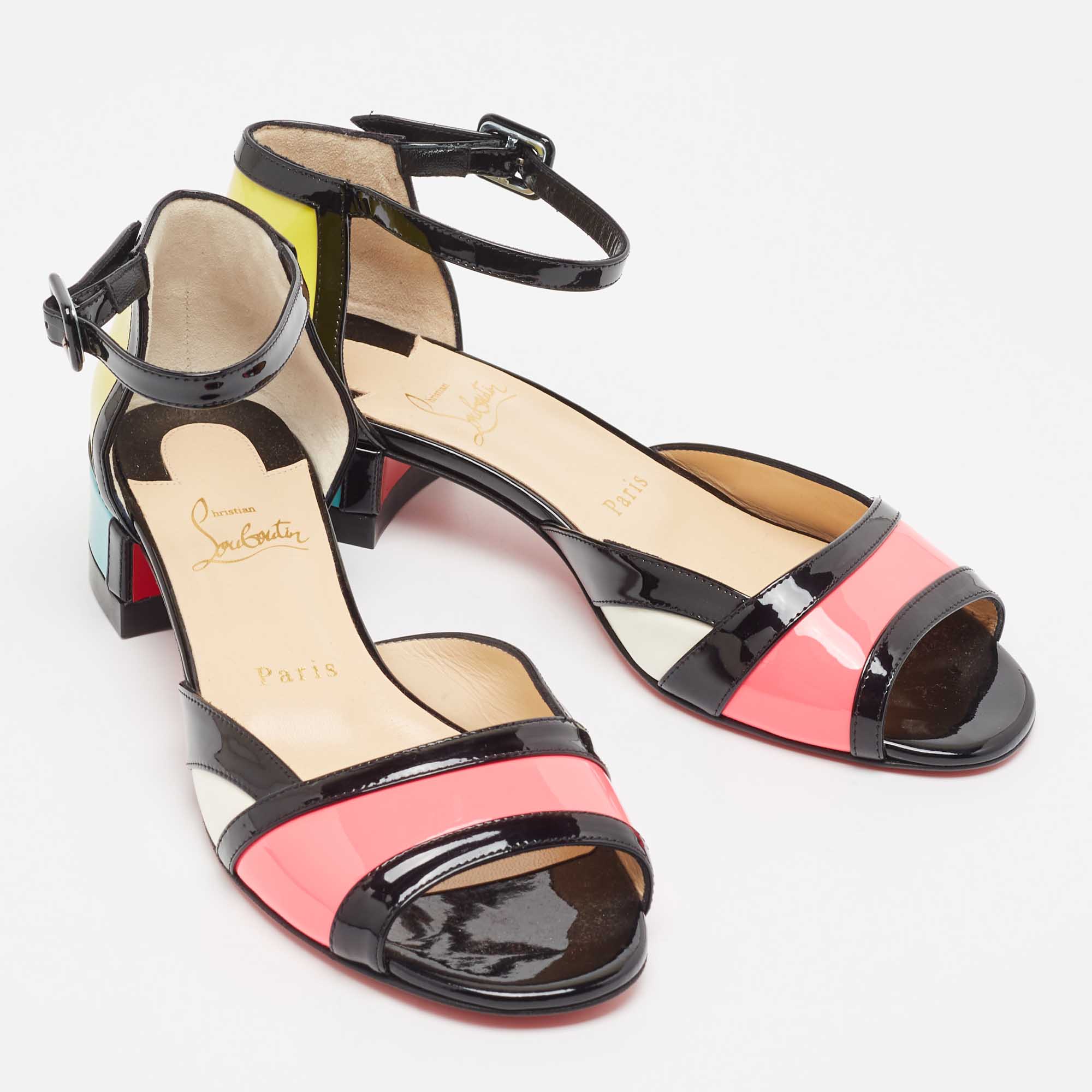 Christian Louboutin Multicolor Patent Leather Mondiri Sandals Size 38