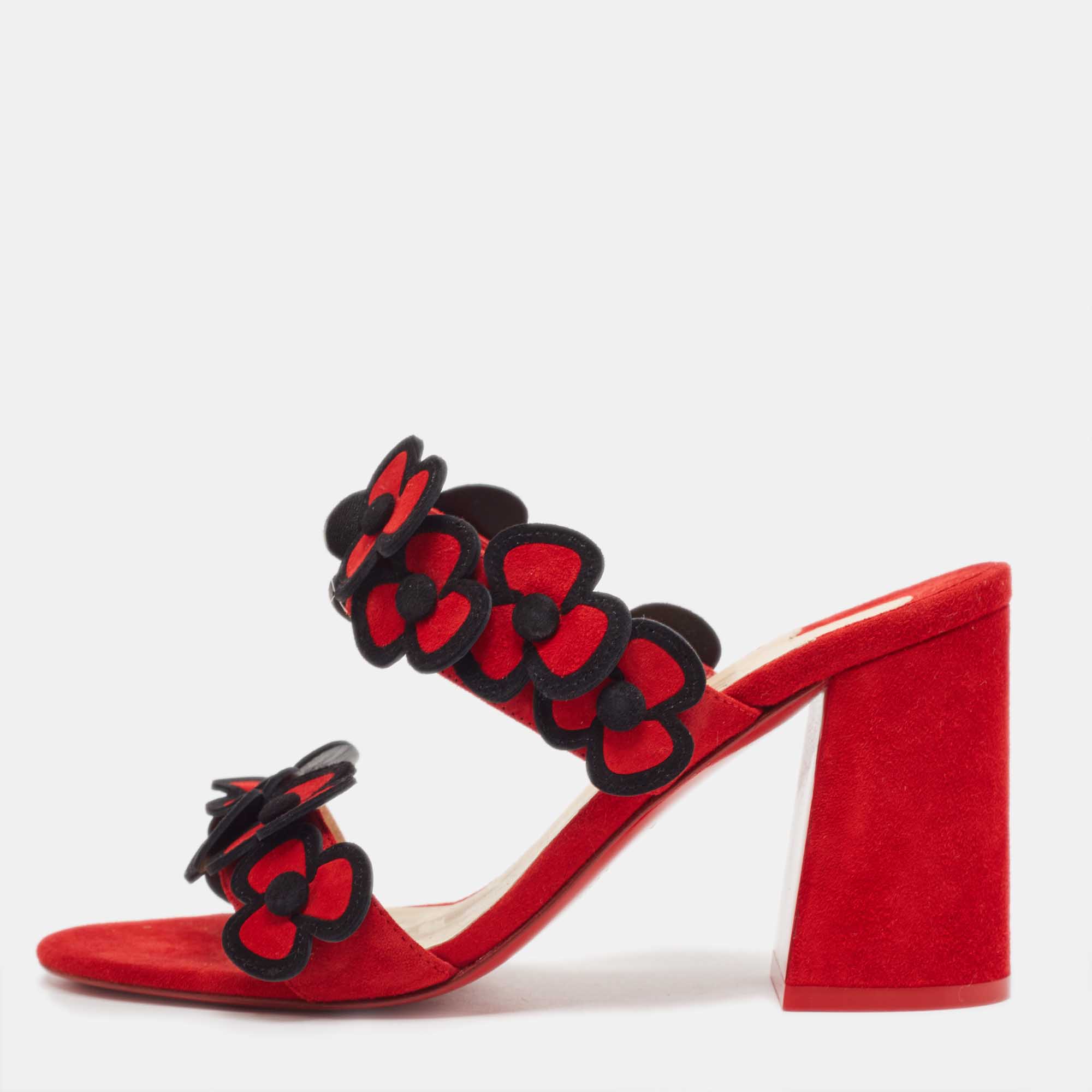 Christian Louboutin Red/Black Suede Pansy Sandals Size 37