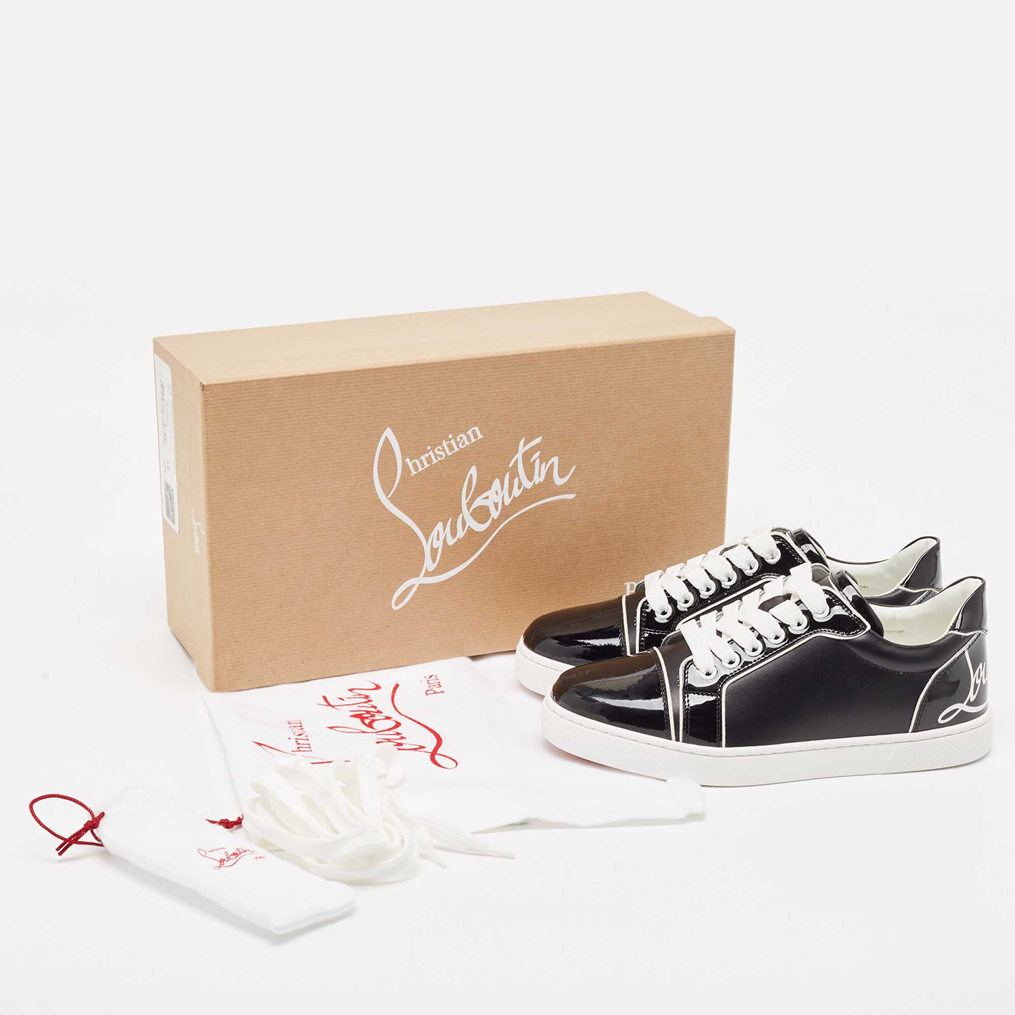 Christian Louboutin Black Patent And Leather Low Top Sneakers Size 36