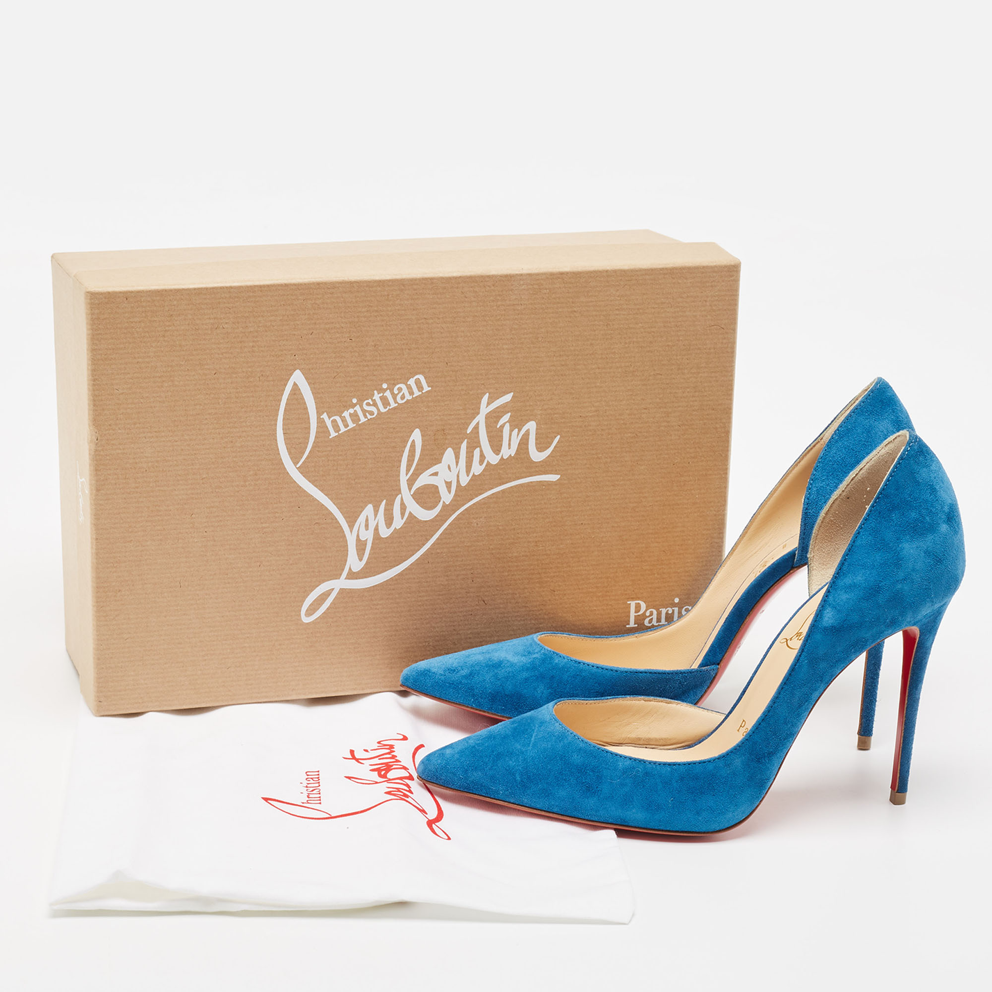 Christian Louboutin Blue Suede  Pointed Toe Dorsay Pumps Size 36