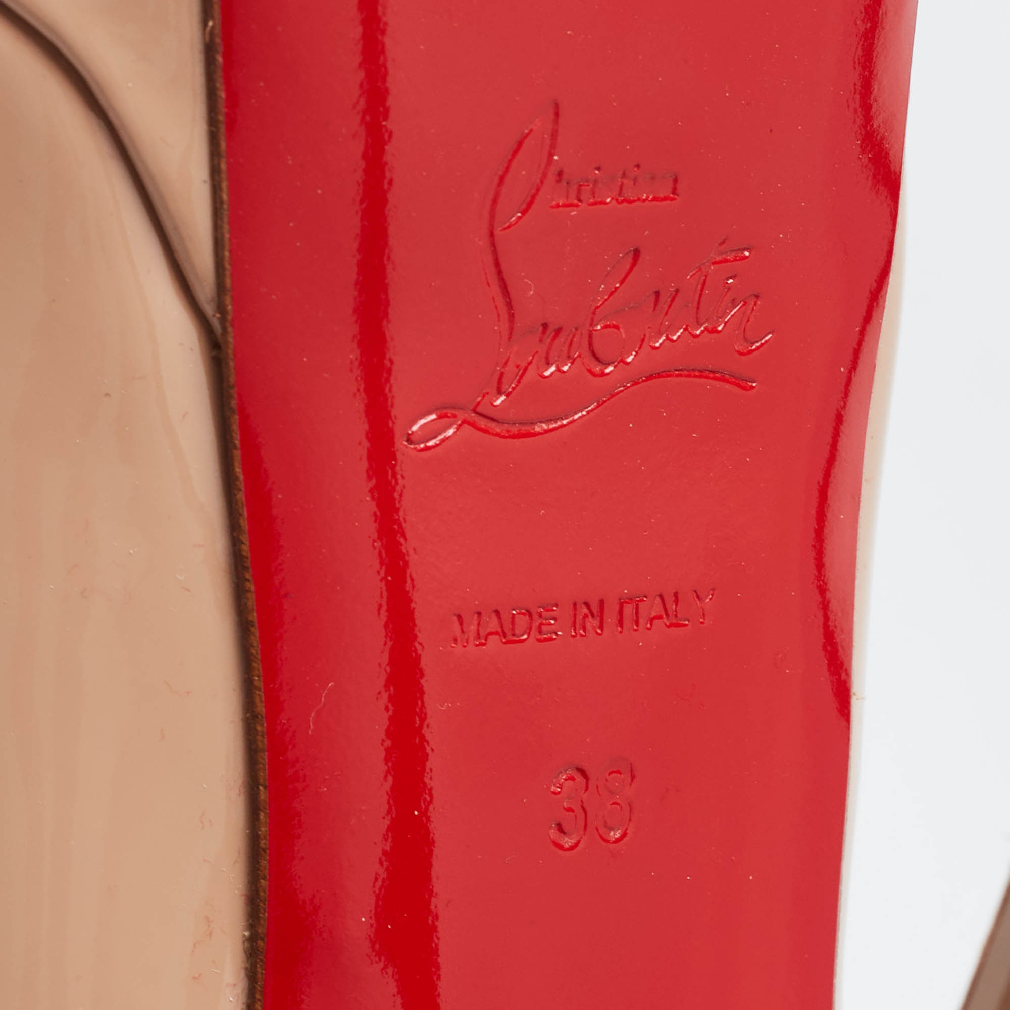 Christian Louboutin Beige Patent Leather Lady Peep  Pumps Size 38