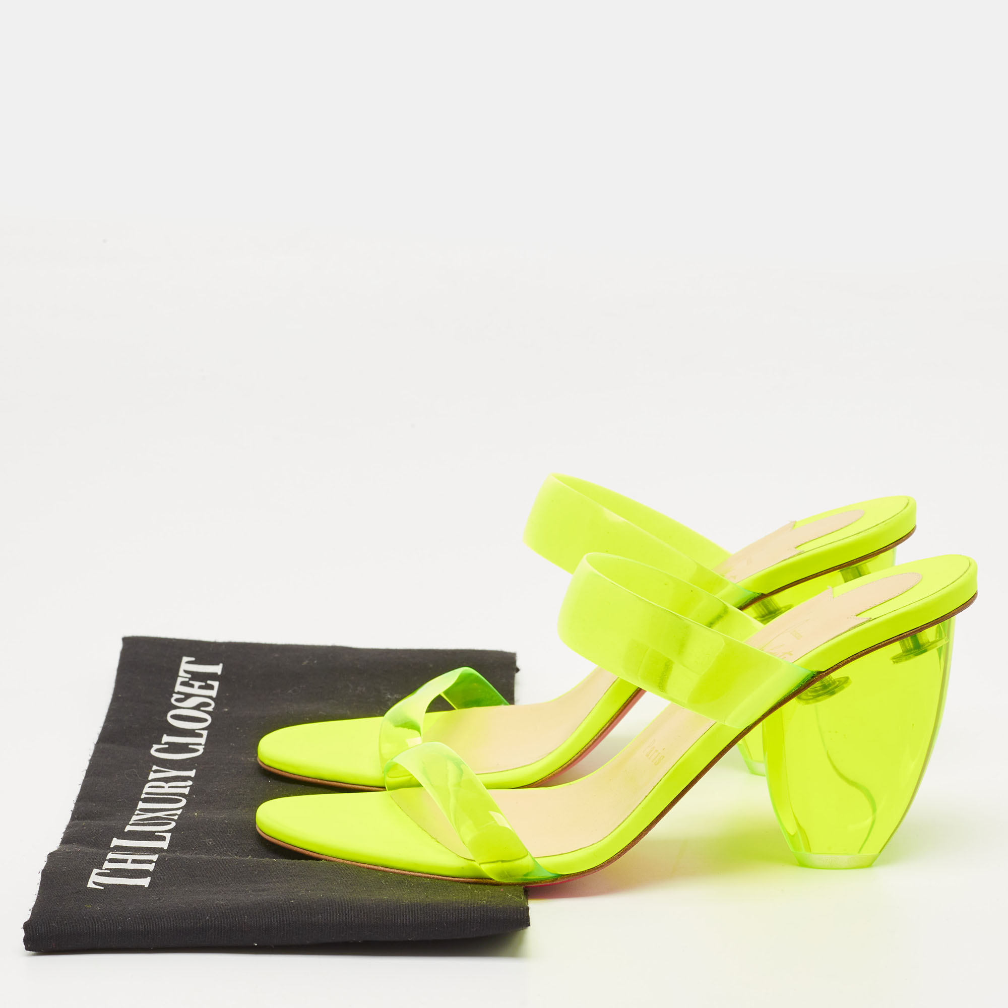 Christian Louboutin Neon Yellow PVC Ovida Slide Sandals Size 39